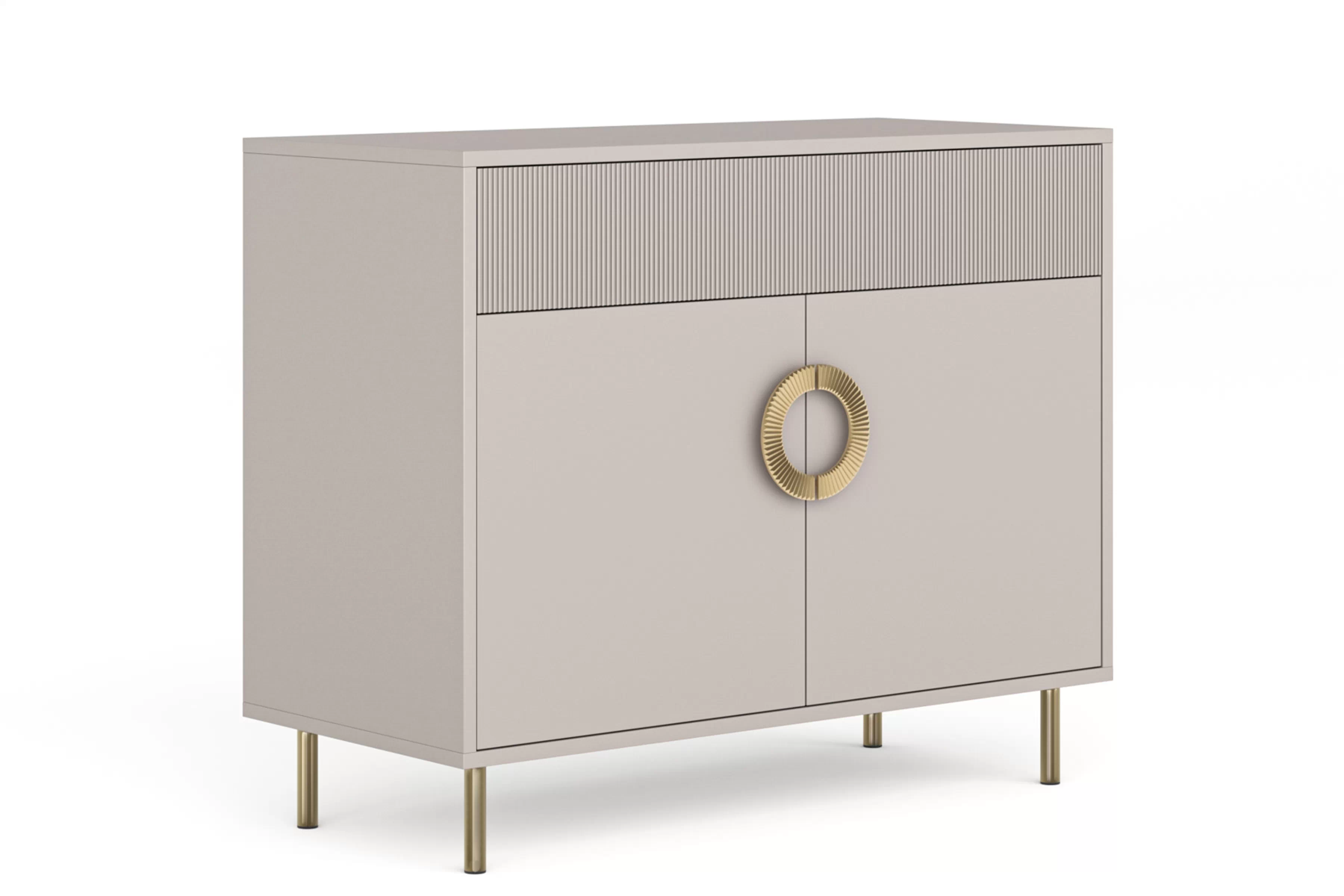 Komoda Nubo 100 cm dvojdverová so zásuvkou - kašmír / zlatá Komoda Nubo 100 cm dvojdverová z szuflada - kašmír / zlaté