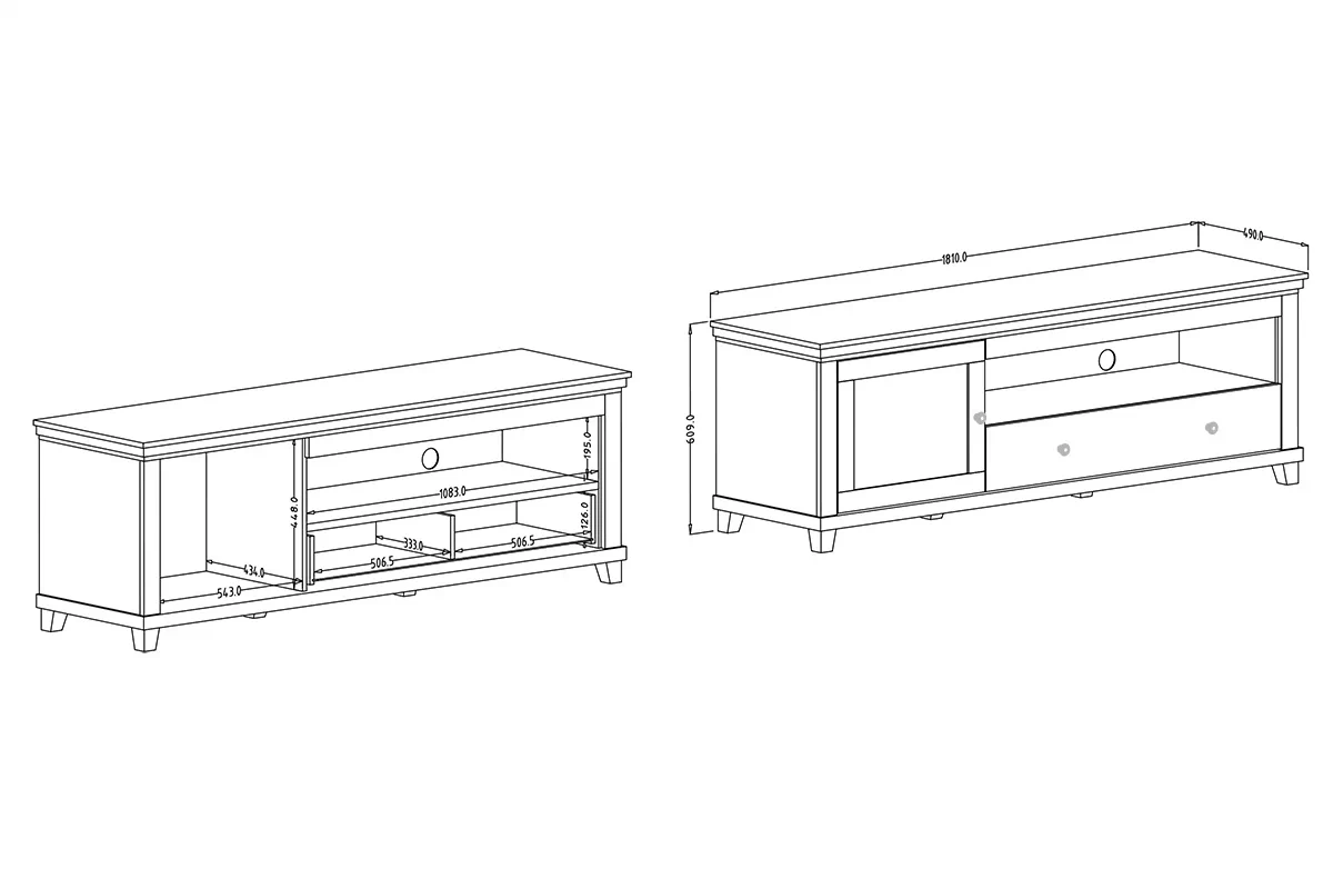 Komoda RTV Evora 40 - 181 cm - abisko ash / dub lefkas Komoda RTV jednodveřová se zásuvkou i wneka Evora 40 - abisko ash / Dub Lefkas - Rozměry