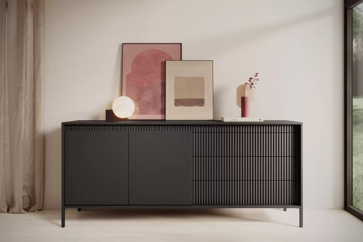 Komoda Sanos so zásuvkami 187 cm - Čierna Komoda Sanos so zásuvkami 187 cm - Čierna