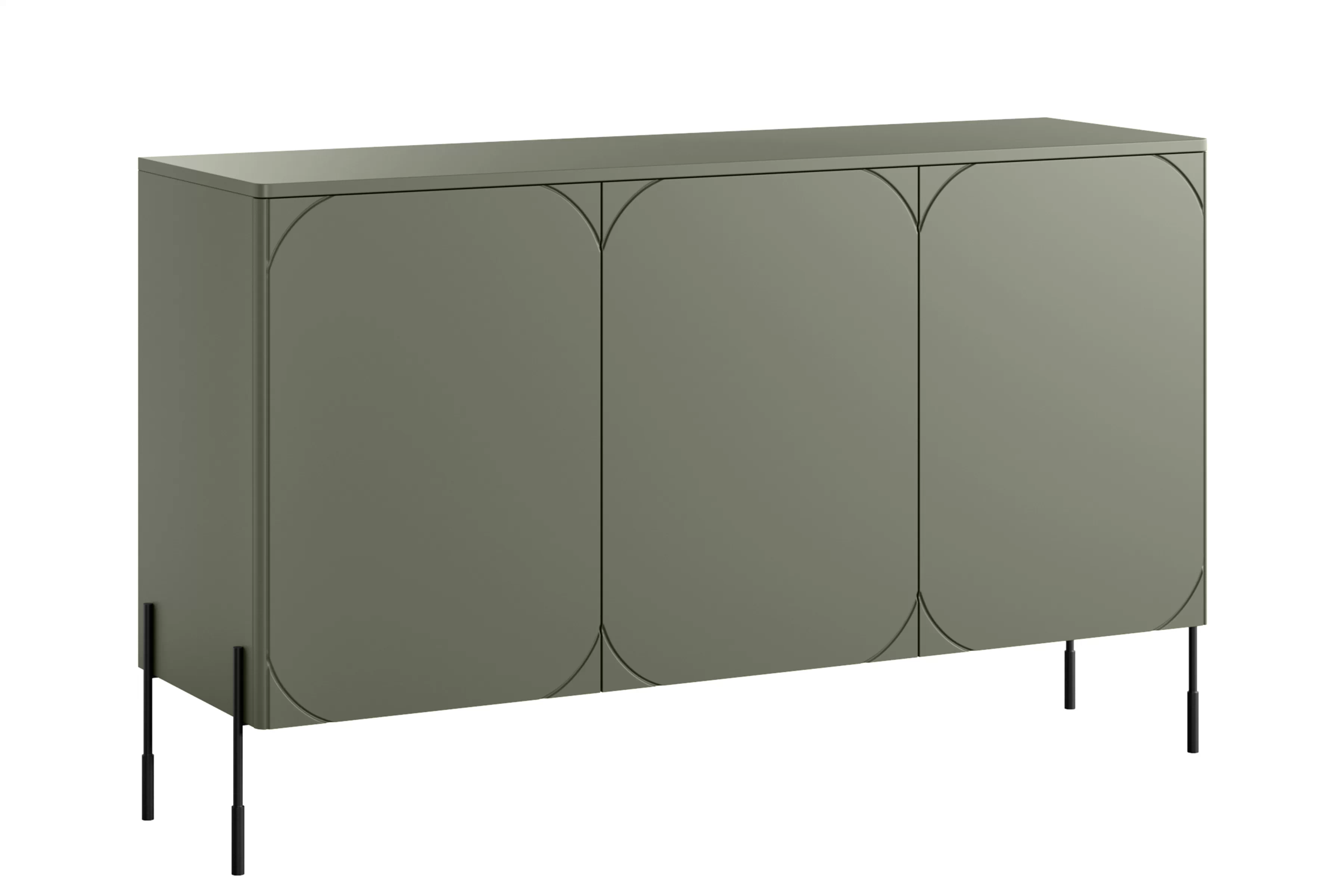 Komoda Sonatia 150 cm so 4 ukrytými zásuvkami - olivová Komoda Sonatia 150 cm trojdverová z czterema ukrytymi zásuvkami - Oliva / nožičky čierny