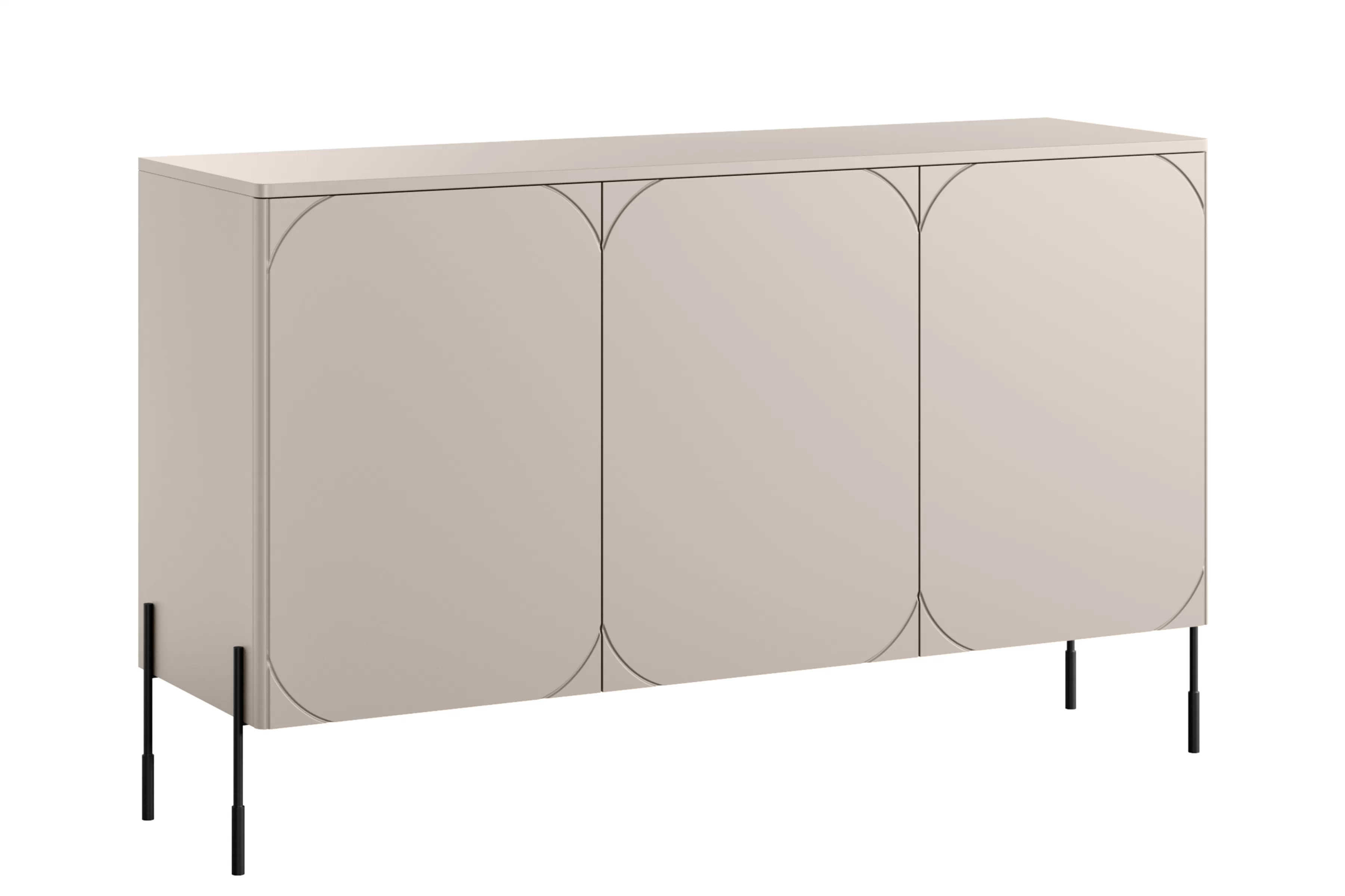 Kombinovaná komoda Sonatia 150 cm s tromi dverami a dvoma skrytými zásuvkami - kašmír / čierne nohy Komoda Sonatia 150 cm trojdverová s dvoma ukrytymi zásuvkami - kašmír / čierny nožičky