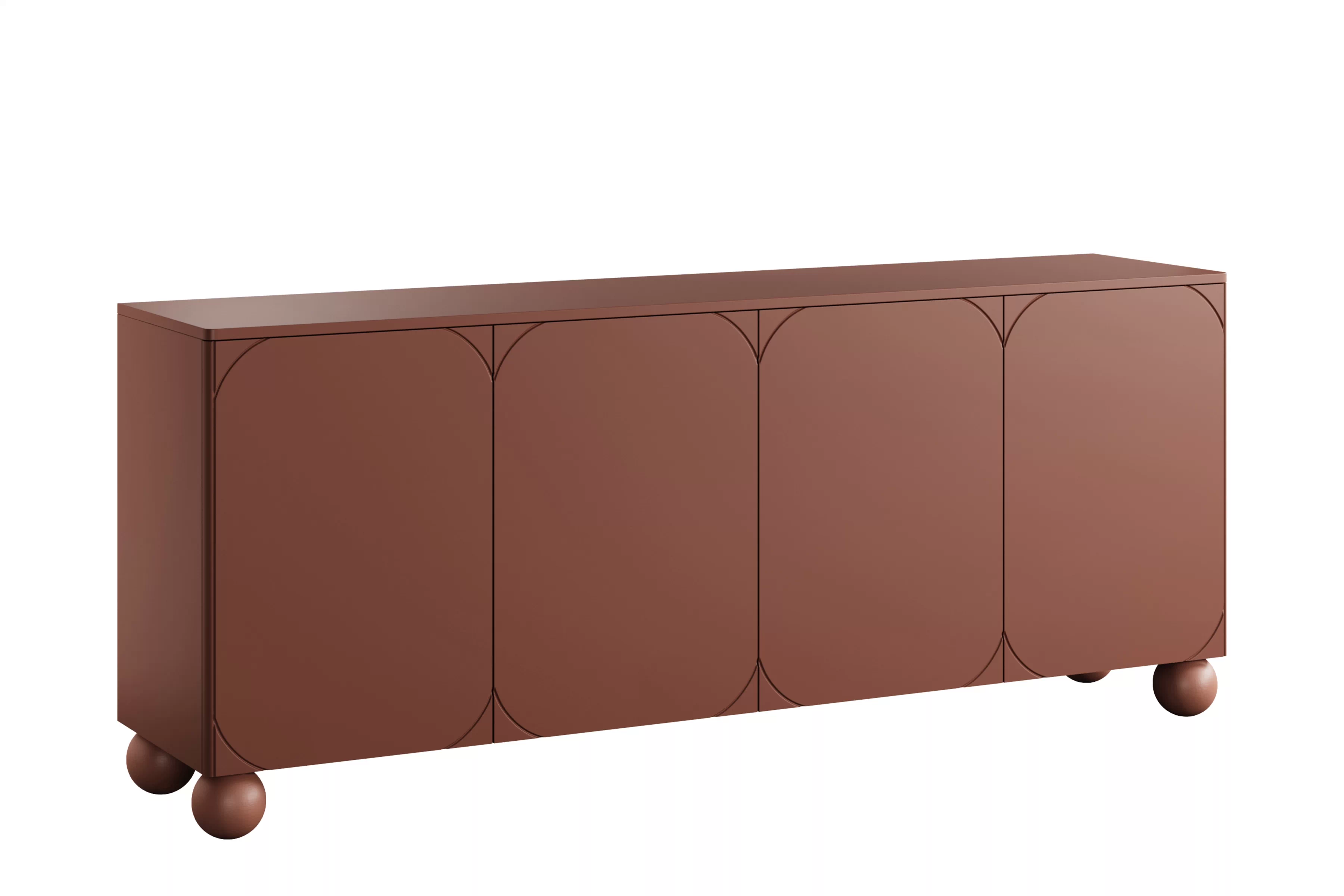 Štvordverová komoda Sonatia II 200 cm so štyrmi skrytými zásuvkami - burgund / guľové nohy Komoda Sonatia II 200 cm štvordverová z czterema ukrytymi zásuvkami - burgund / nožičky kule