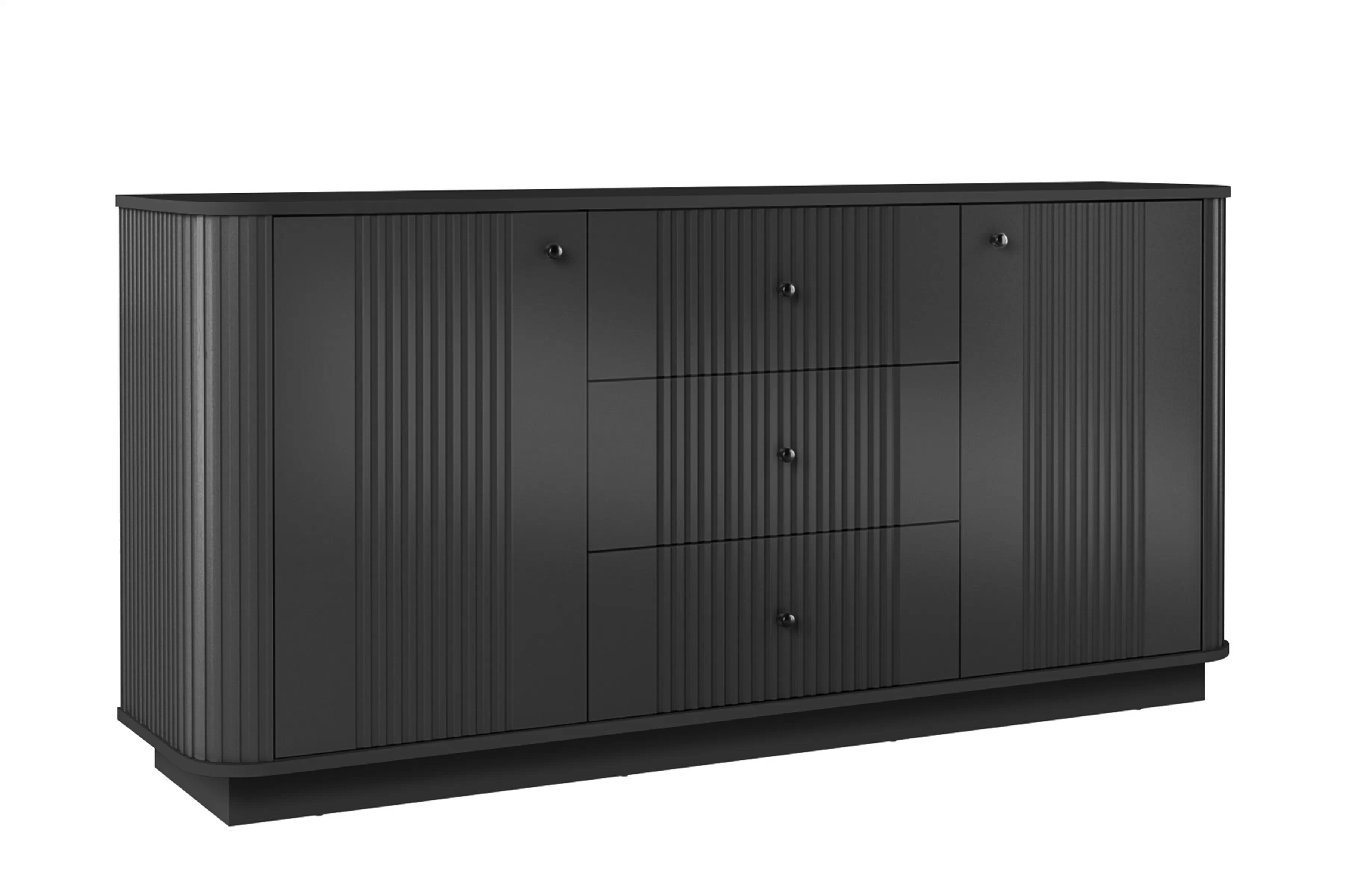 Komoda Vesper 160 cm so zásuvkami na sokli - čierna / čierne úchytky Komoda Vesper 160 cm so zásuvkami na sokelu - Čierny / čierny úchyty