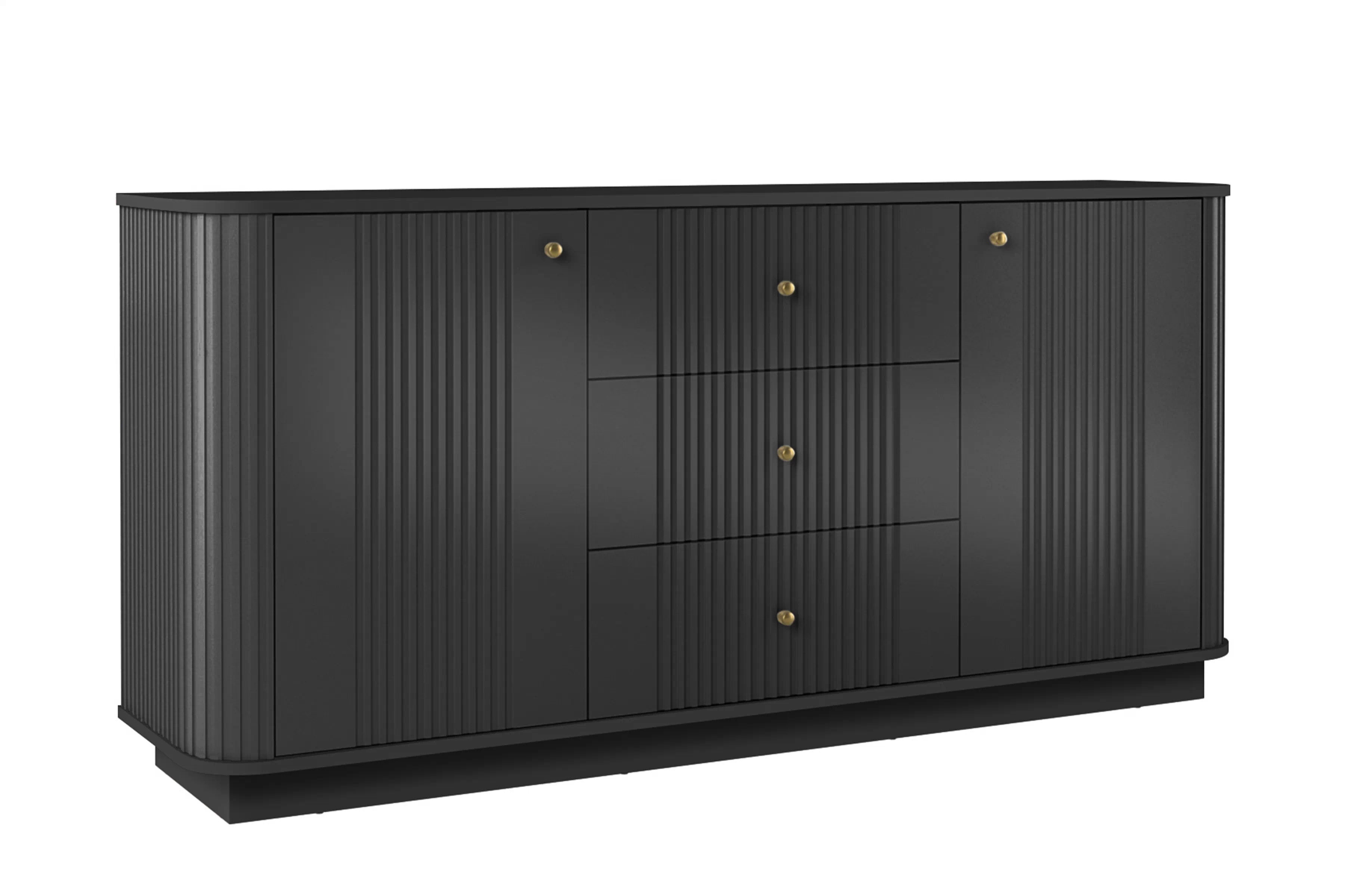 Komoda Vesper 160 cm so zásuvkami na sokli - čierna / zlaté úchyty Komoda Vesper 160 cm so zásuvkami na sokelu - Čierny / zlote úchyty