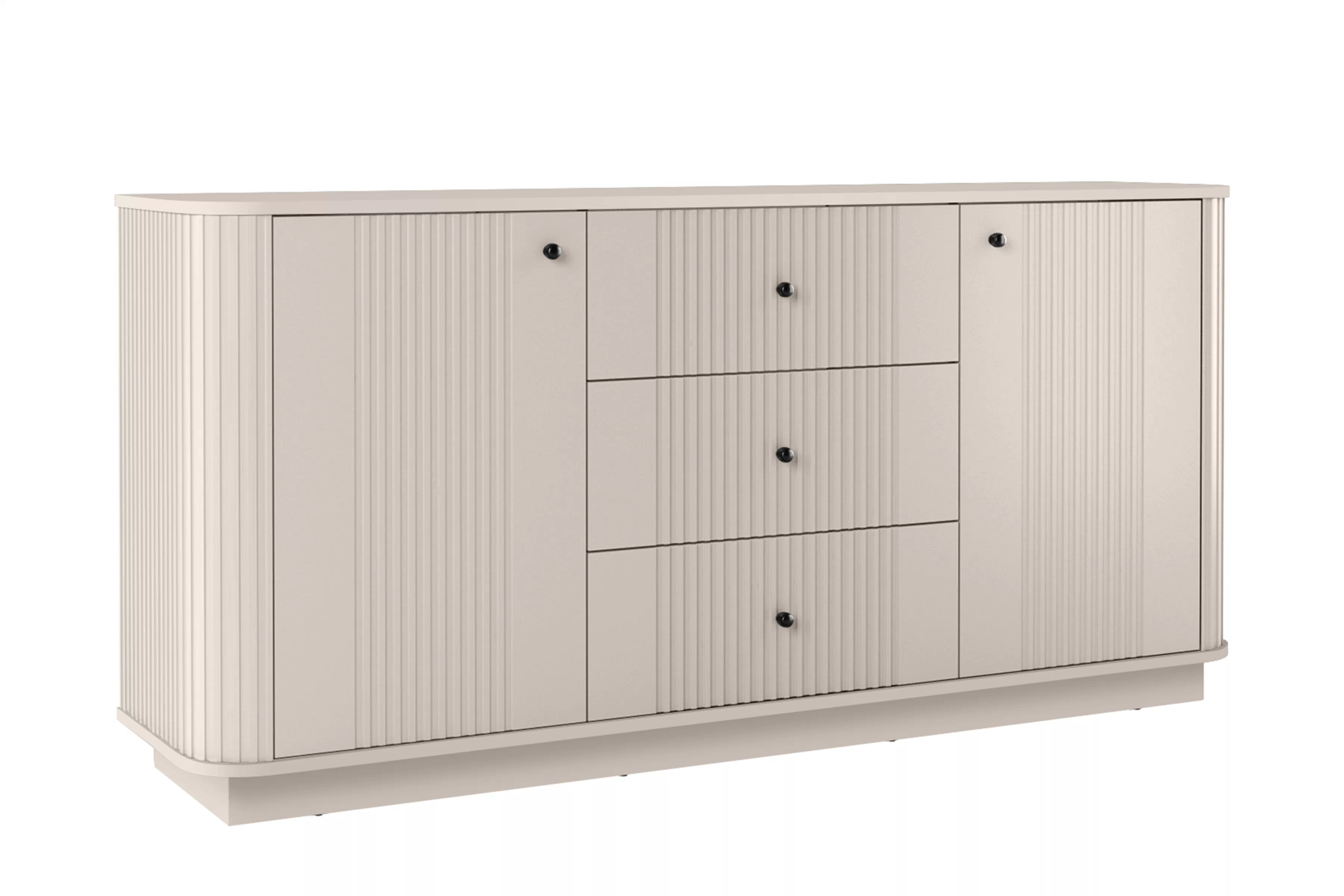 Komoda Vesper 160 cm so zásuvkami na sokli - kašmír / čierne úchytky Komoda Vesper 160 cm so zásuvkami na sokelu - kašmír / čierny úchyty