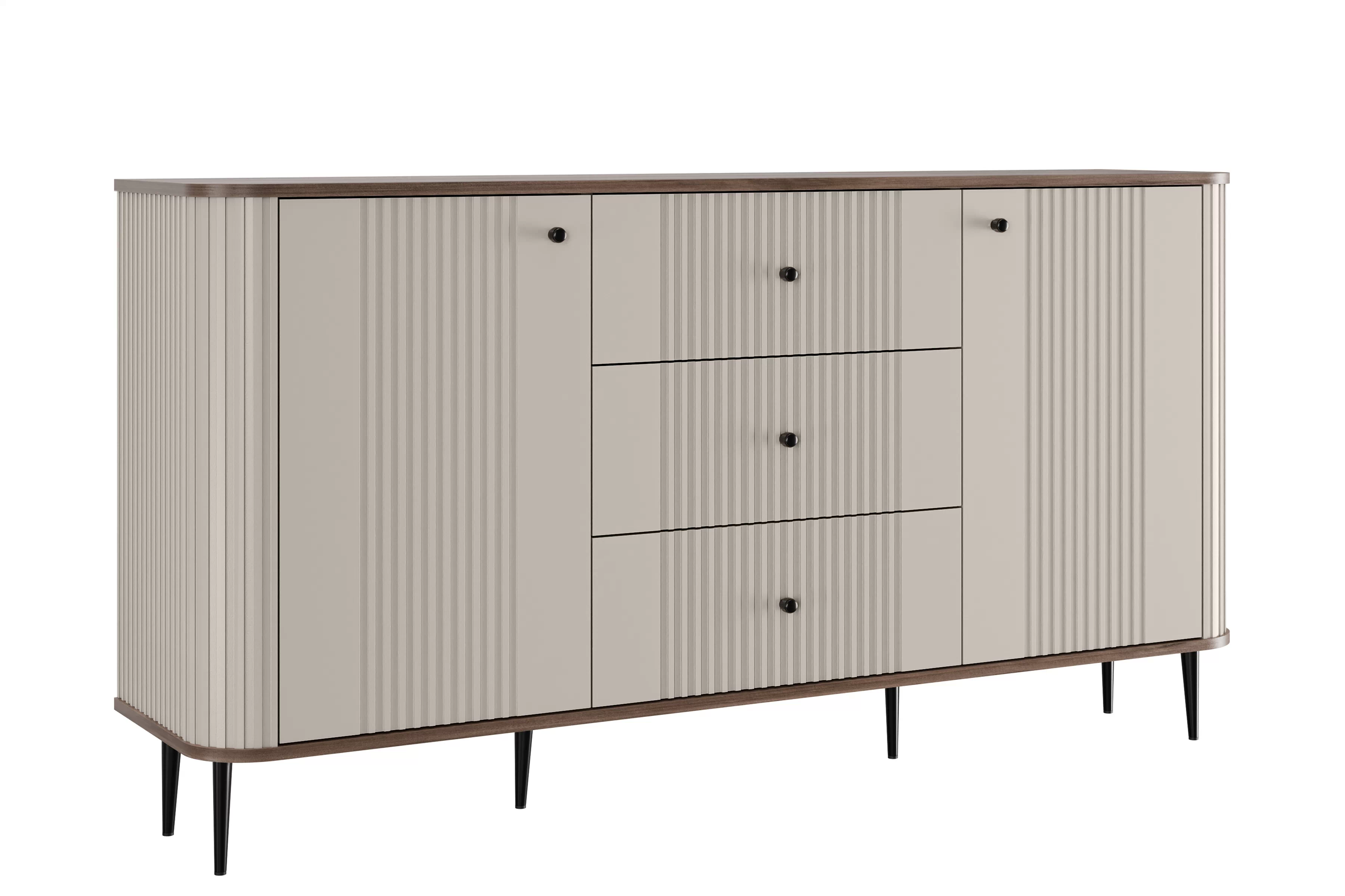 Komoda Vesper 160 cm so zásuvkami na nožičkách - kašmír / orech / čierne nohy Komoda Vesper 160 cm so zásuvkami na nôžkach - kašmír / Orech / čierny nožičky