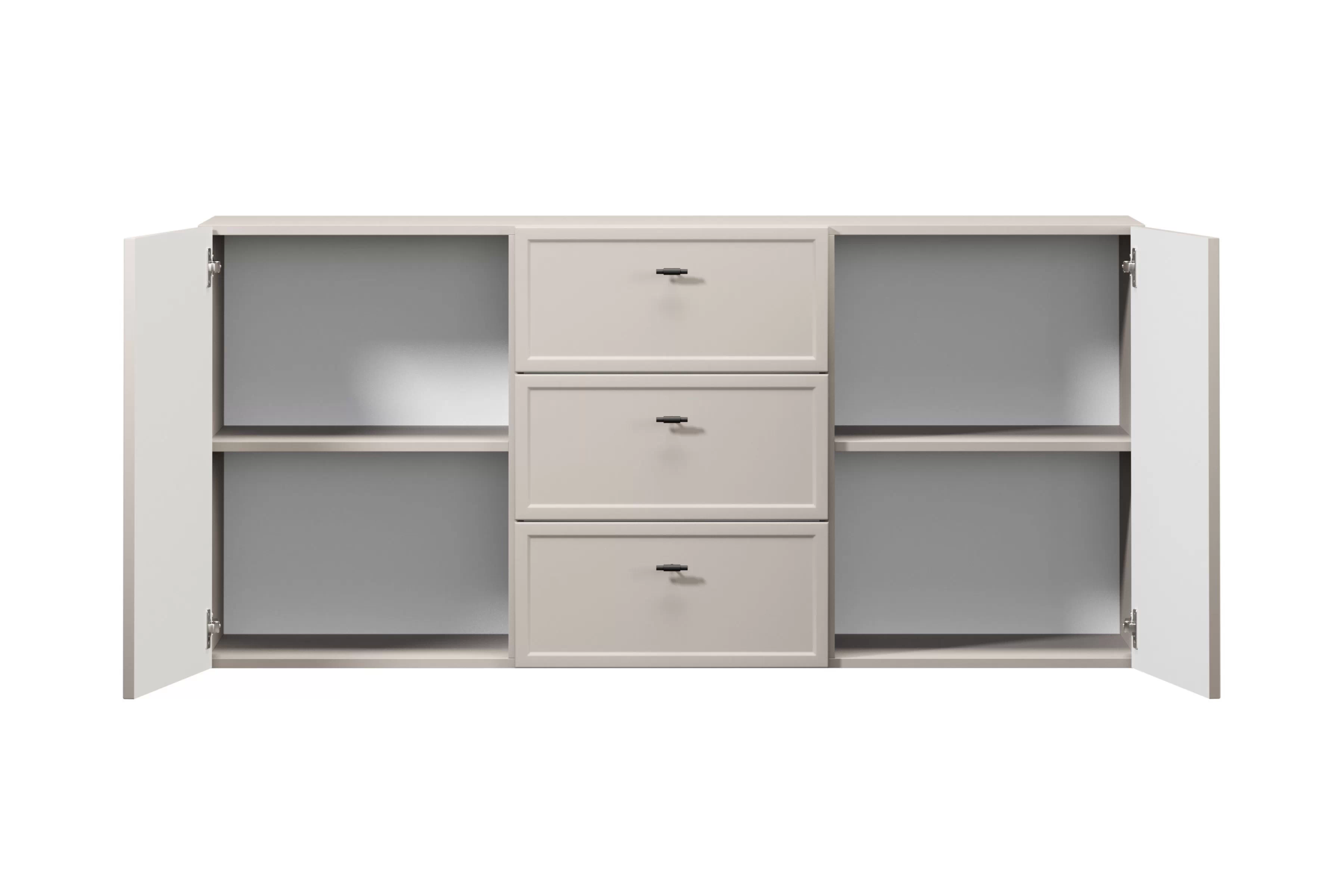 Závěsná komoda Lorini 150 cm - kašmírová / černé úchytky T-bar Komoda závěsná Lorini 150 cm se zásuvkami - kašmír / černá Úchytky T-bar