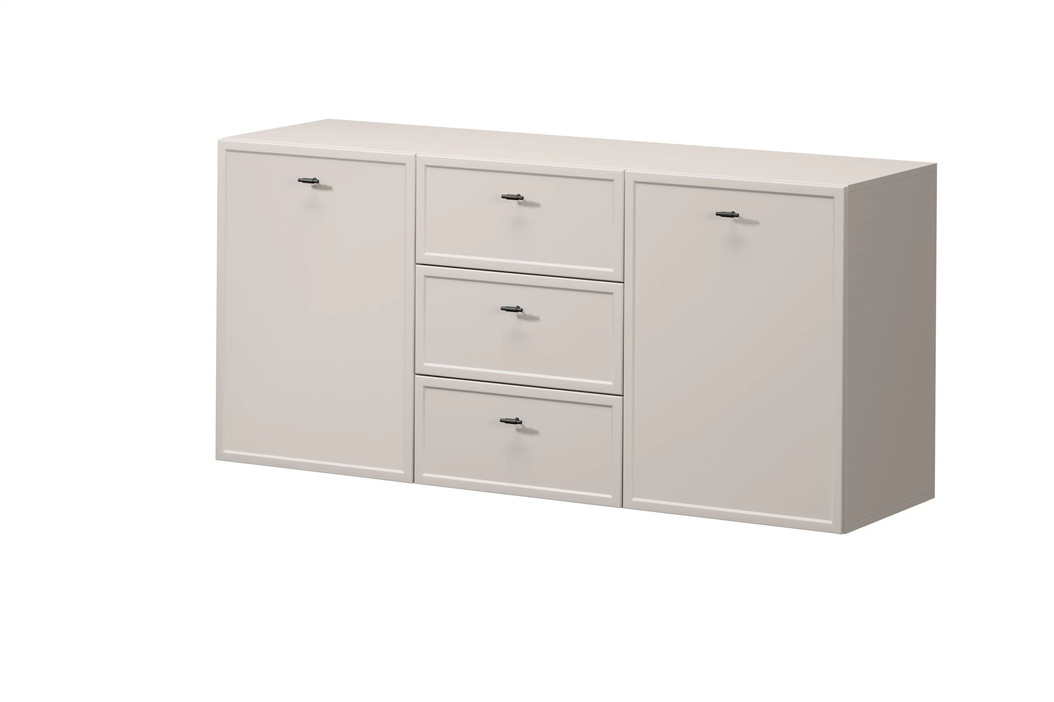 Závěsná komoda Lorini 150 cm - kašmírová / černé úchytky T-bar Komoda závěsná Lorini 150 cm se zásuvkami - kašmír / černá Úchytky T-bar