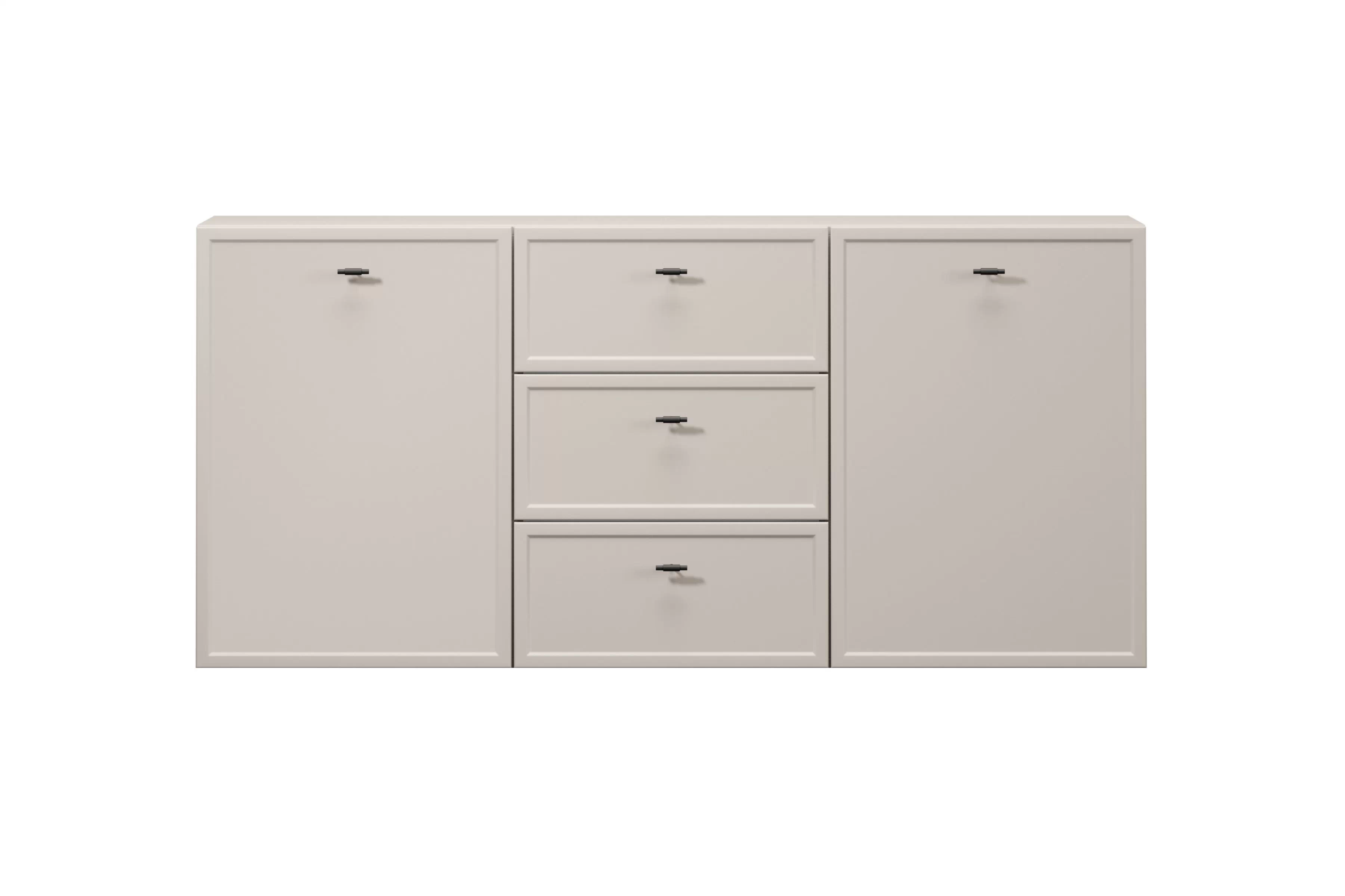 Závěsná komoda Lorini 150 cm - kašmírová / černé úchytky T-bar Komoda závěsná Lorini 150 cm se zásuvkami - kašmír / černá Úchytky T-bar