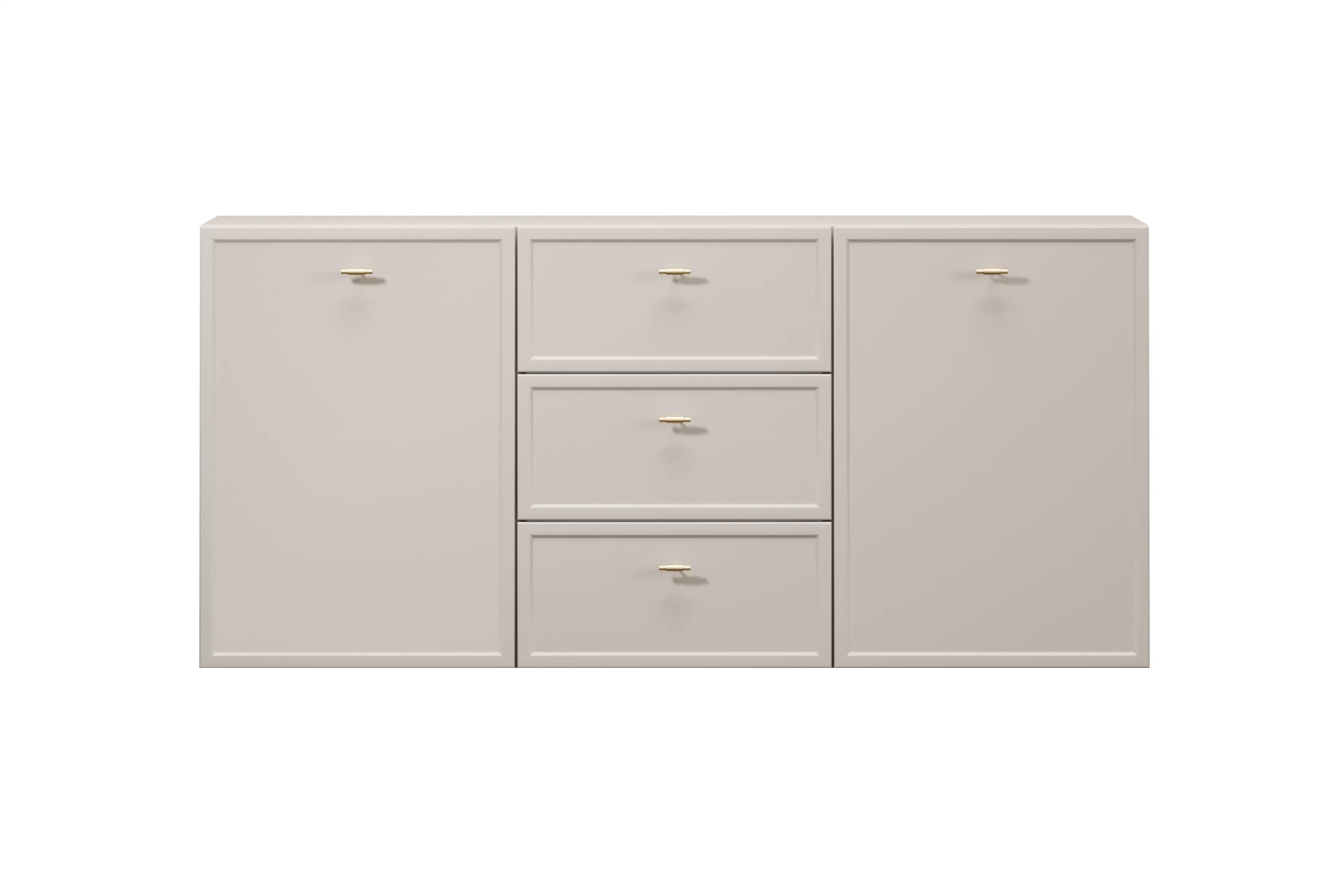 Závěsná komoda Lorini 150 cm - kašmírová / zlaté úchytky T-bar Komoda závěsná Lorini 150 cm se zásuvkami - kašmír / zlote Úchytky T-bar