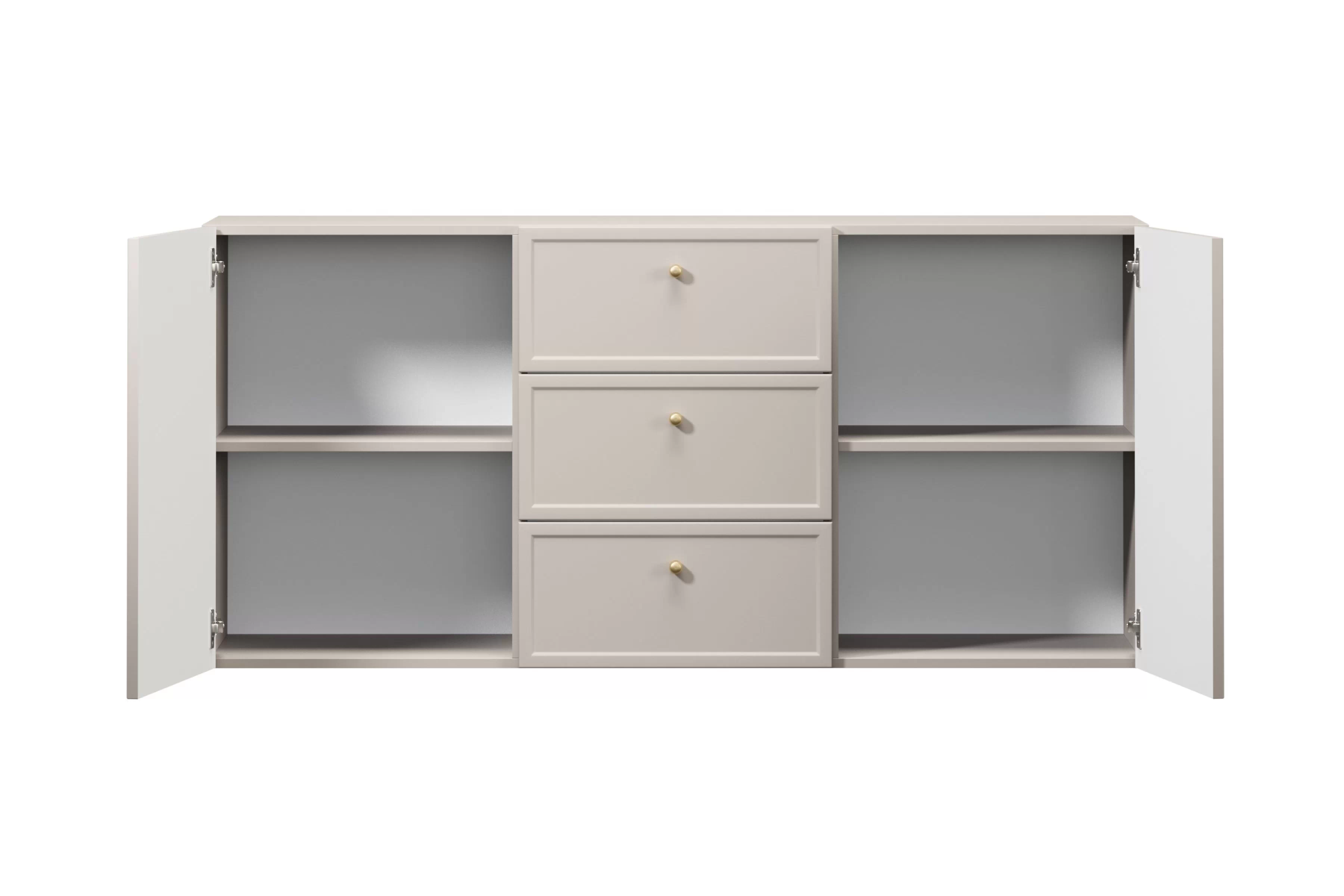 Závesná komoda Lorini 150 cm - kašmírová / zlaté úchytky G Komoda závesná Lorini 150 cm so zásuvkami - kašmír / zlote úchyty