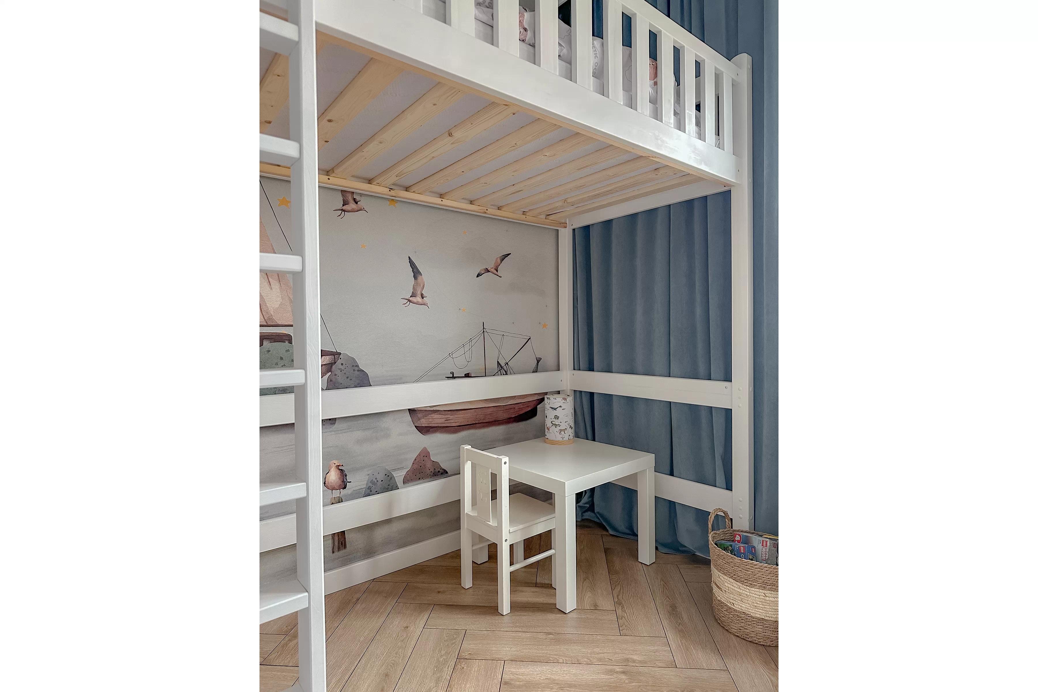 Vyvýšená detská posteľ Swen - biely, 90x200 Posteľ drevená Swen vyvýšená - 90x200 / Biely