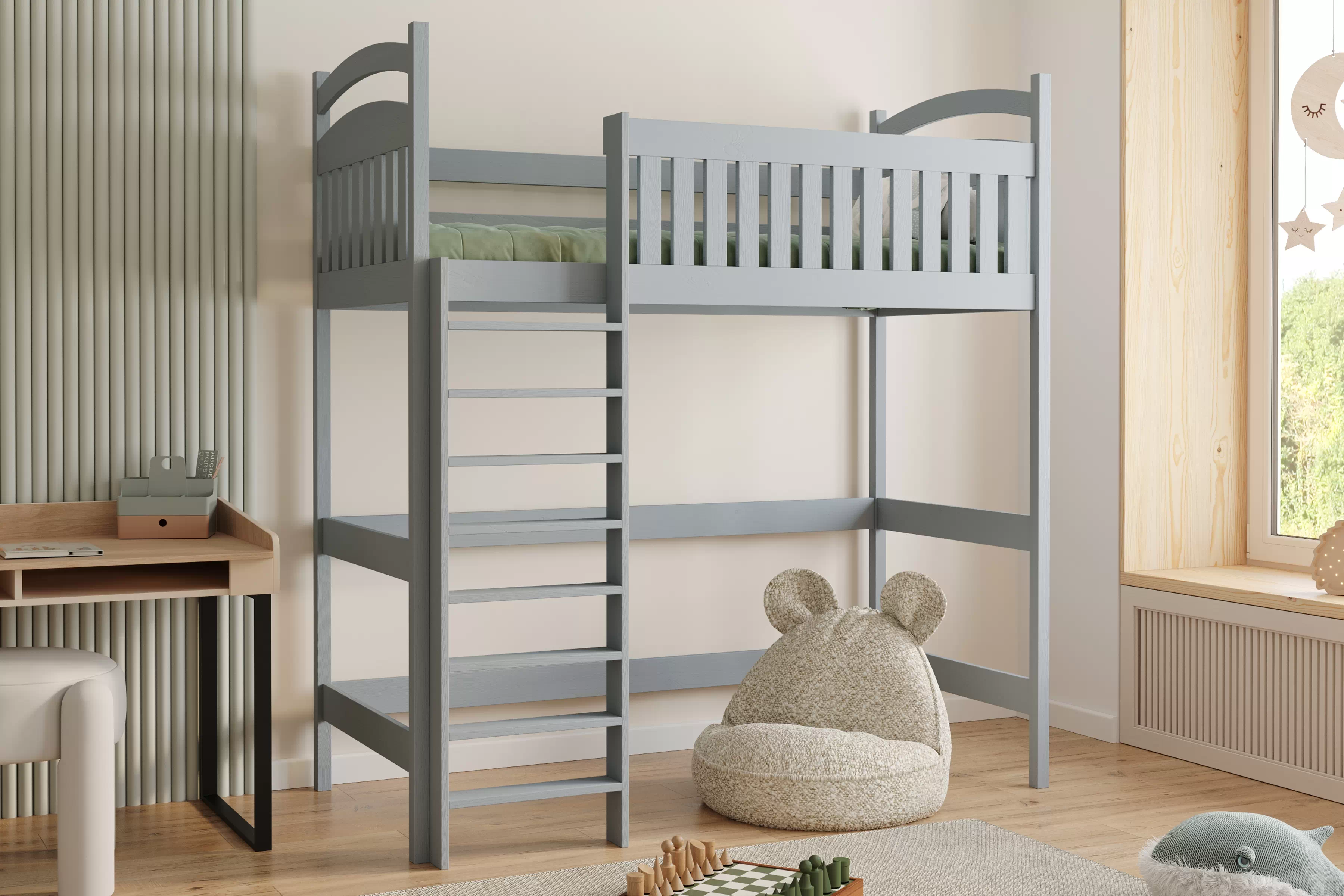 Dětská vyvýšená postel Amely 70x140 cm - šedá Postel dzieciece Amely 70x140 vyvýšená postel - šedá