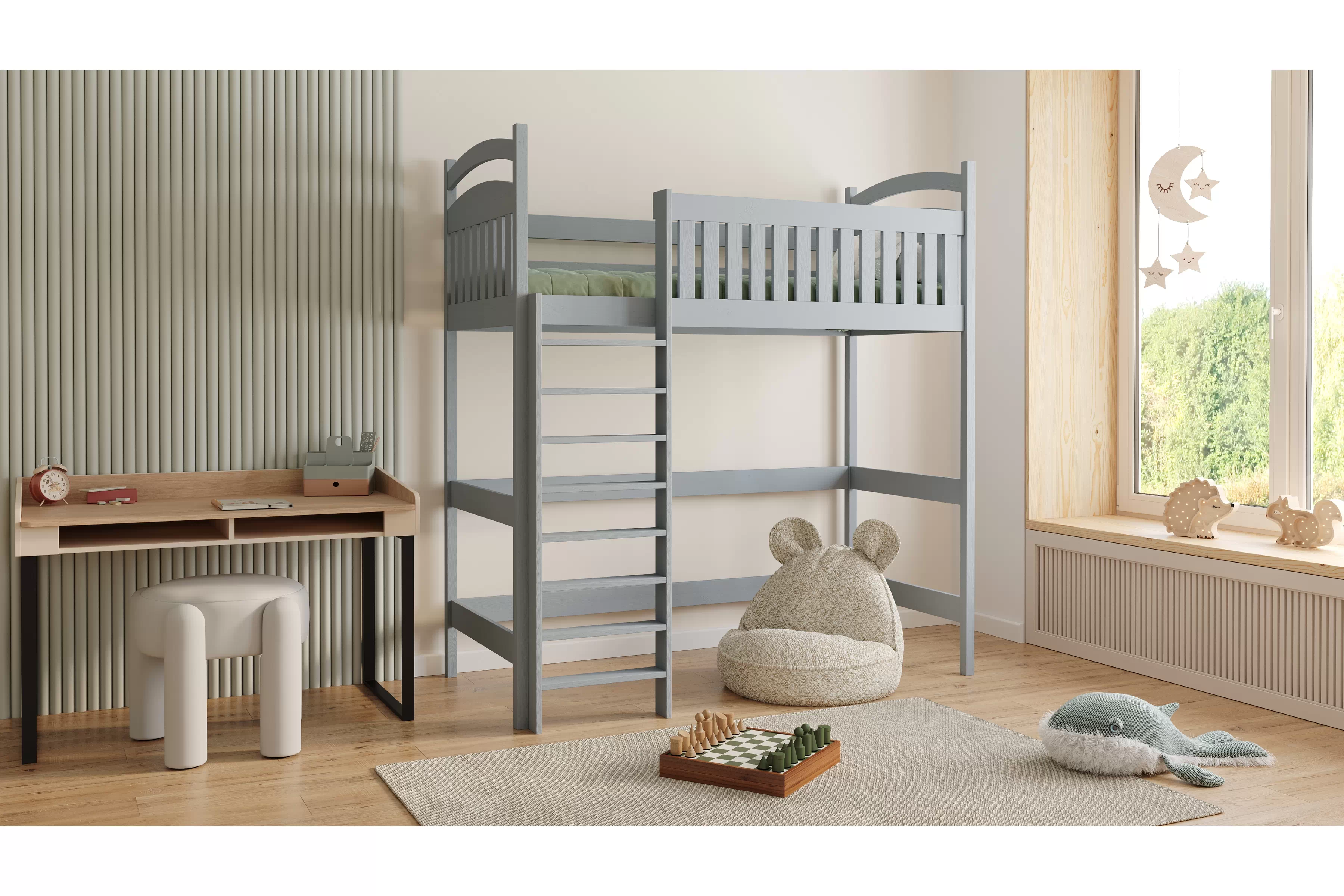 Dětská vyvýšená postel Amely 70x140 cm - šedá Postel dzieciece Amely 70x140 vyvýšená postel - šedá