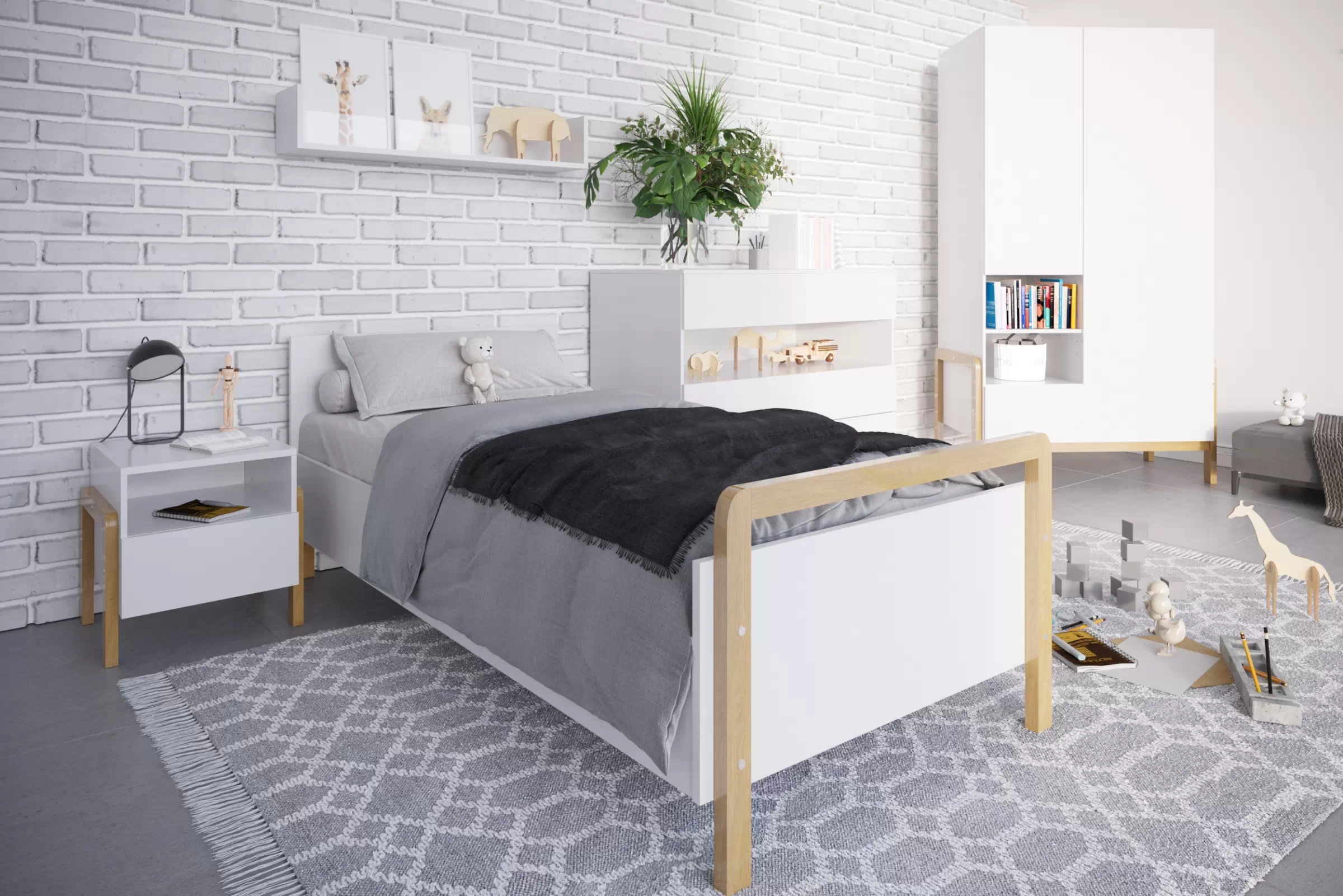 Detská posteľ Silia 80x180 cm - alpská biela / dub Posteľ dzieciece Silia 80x180 cm - Biela alpejska / Dub