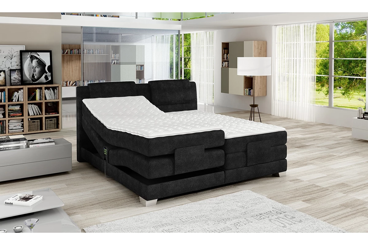 Elektrická čalouněná postel boxspring WE 1 - 60x200 cm - černý samet Jasmine 100 aranzacja ložnice