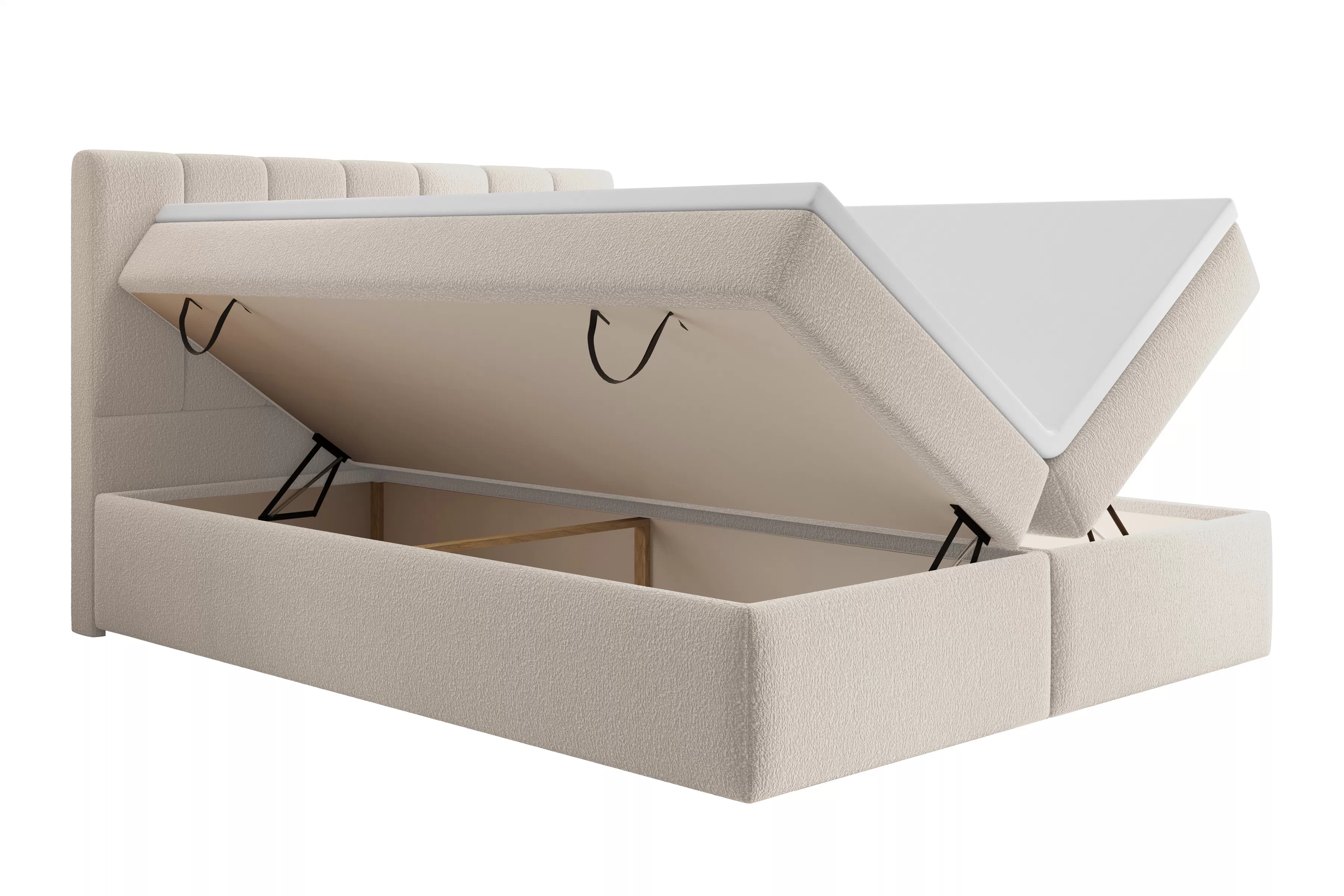 Kontinentálna posteľ Mareli 160x200 s úložným priestorom - béžová buklé Quelle 03 Boxspring posteľ Mareli 160x200 s úložným priestorom - Béžová bukla Quelle 03