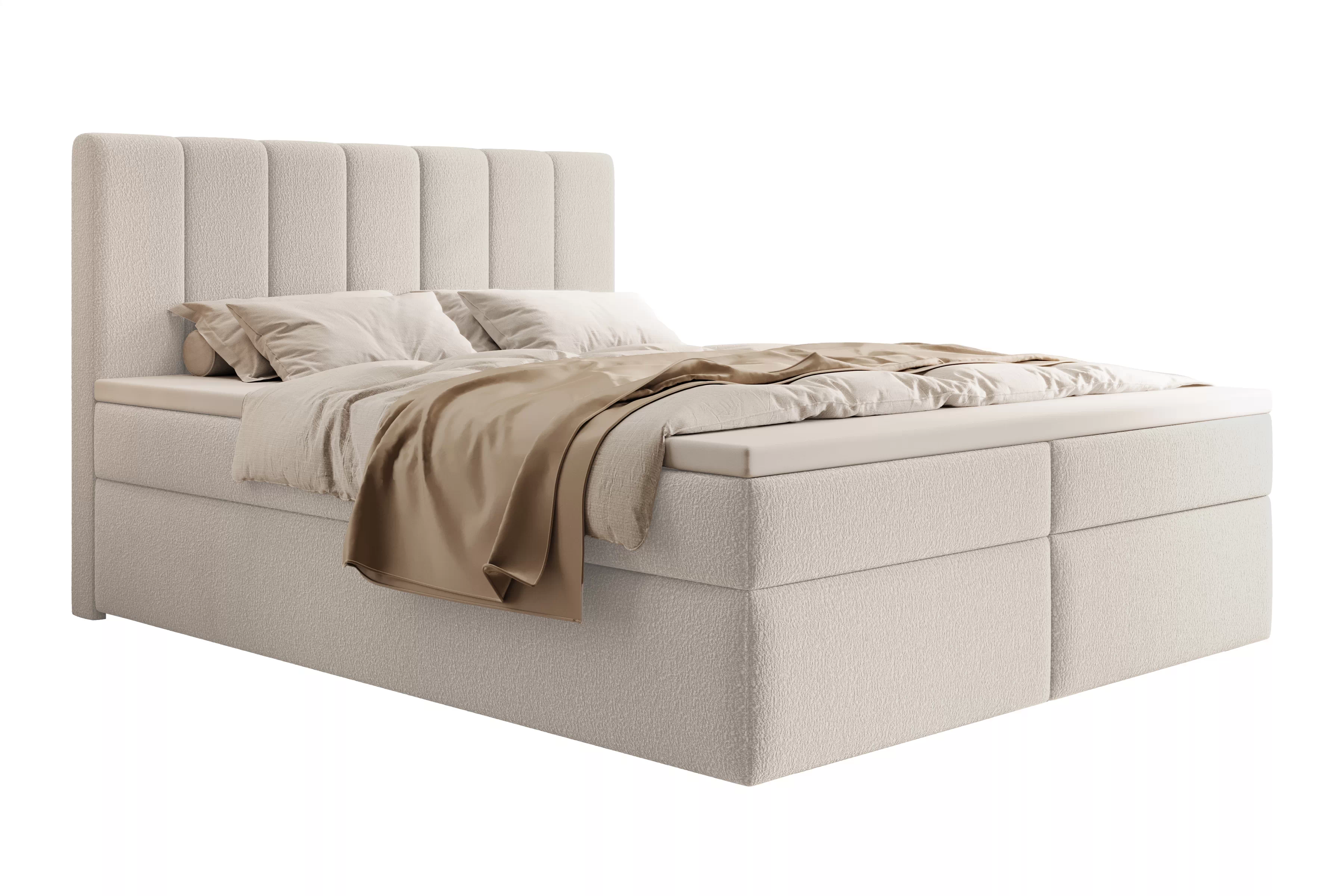 Kontinentálna posteľ Mareli 180x200 s úložným priestorom - béžová buklé Quelle 03 Boxspring posteľ Mareli 180x200 s úložným priestorom - Béžová bukla Quelle 03