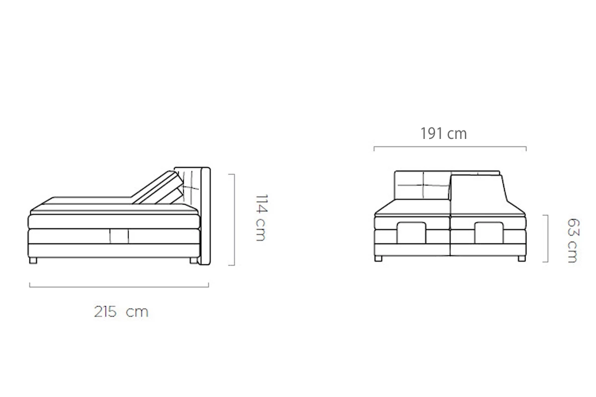 Kontinentálna posteľ SE III 180x200 - sivá látka Denver 17 Ash Boxspring posteľ Square - Rozmery, zdjecie podgladowe