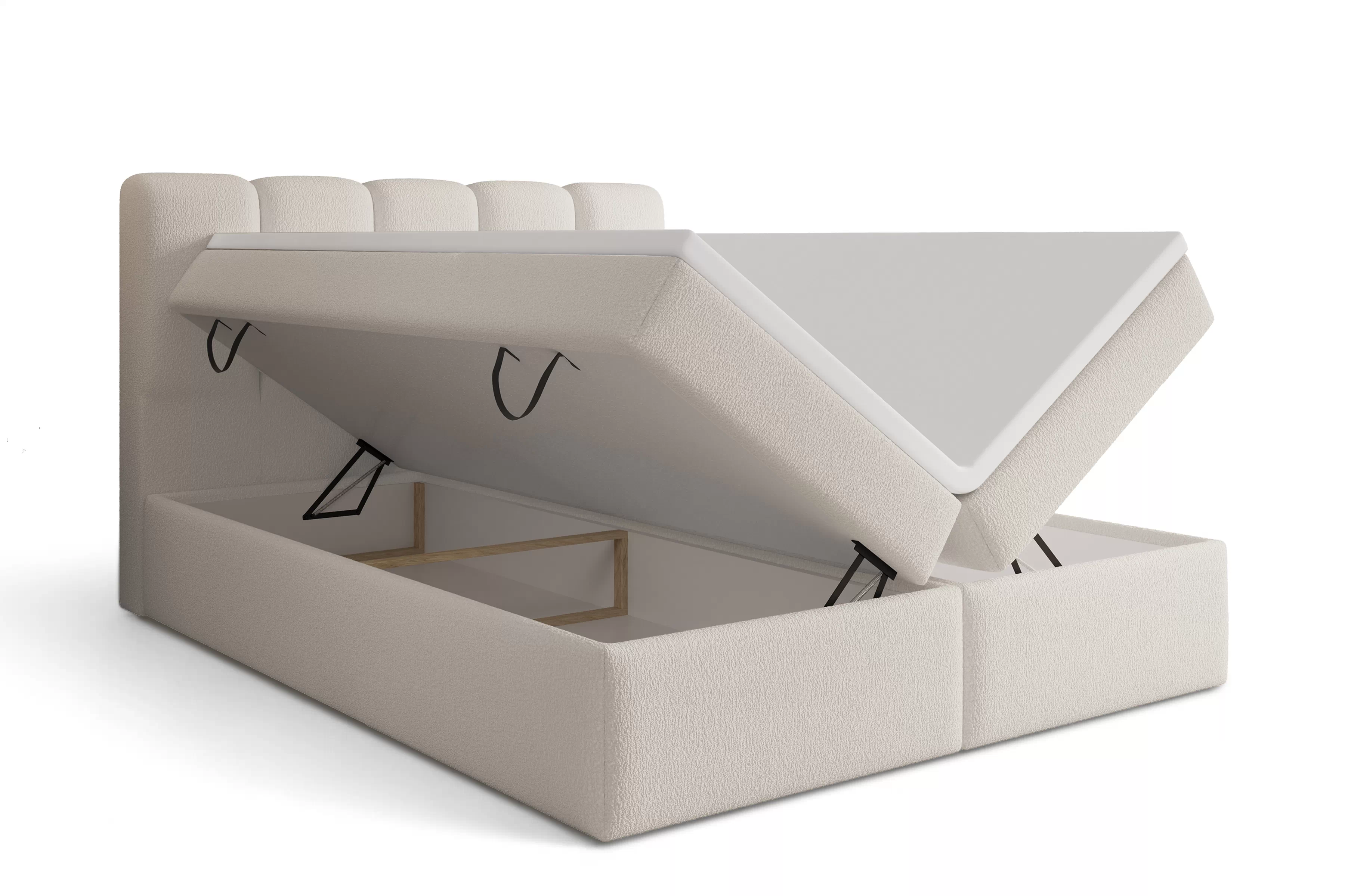Kontinentálna posteľ Tenor 160x200 s úložným priestorom - béžová bouclé Quelle 03 Boxspring posteľ Tenor 160x200 s úložným priestorom - Béžová bukla Quelle 03