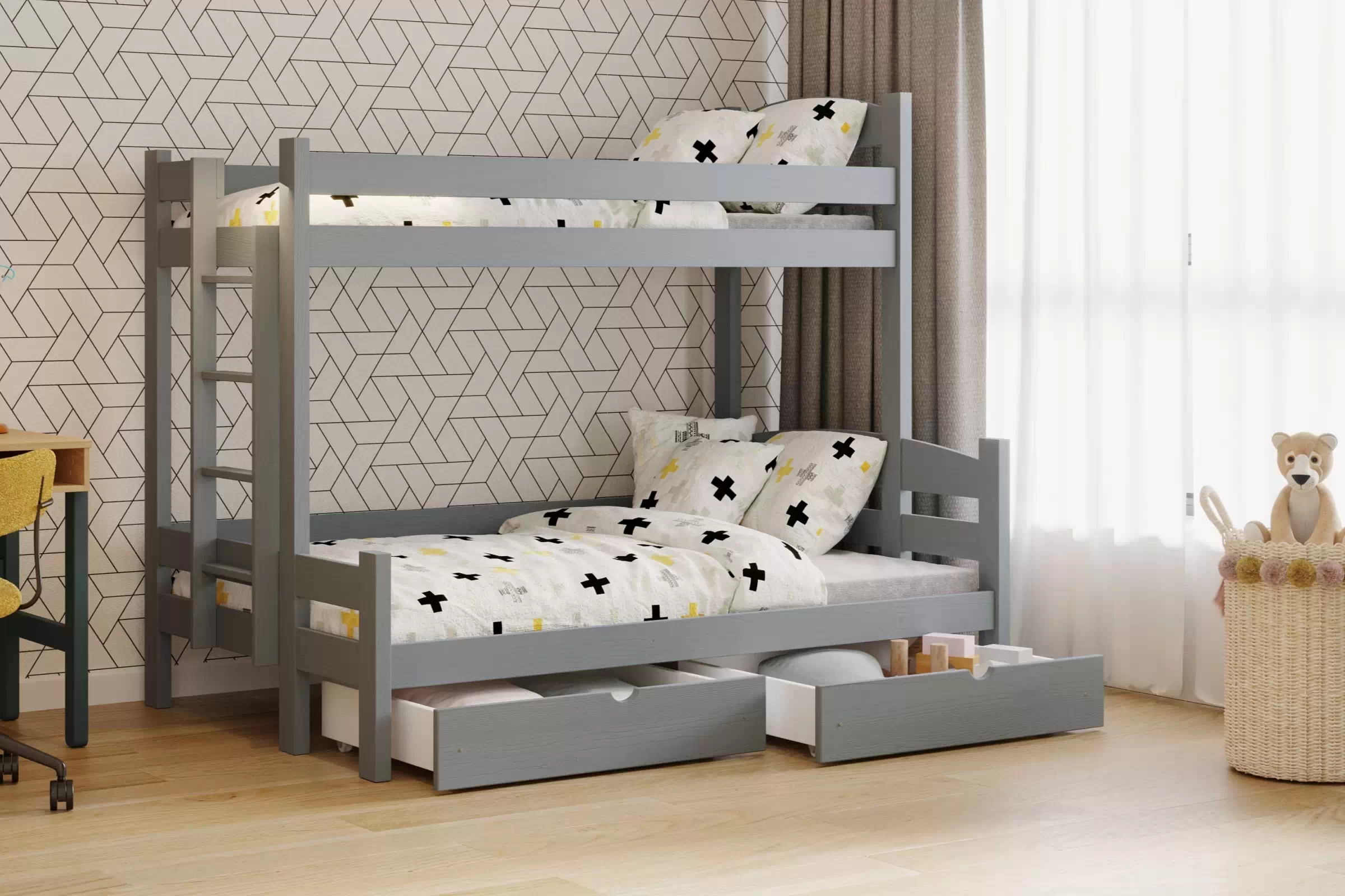 Poschodová posteľ Lovic so zásuvkami ľavá - grafit, 80x200/120x200 Posteľ poschodová so zásuvkami Lovic - grafit - vizualizácia