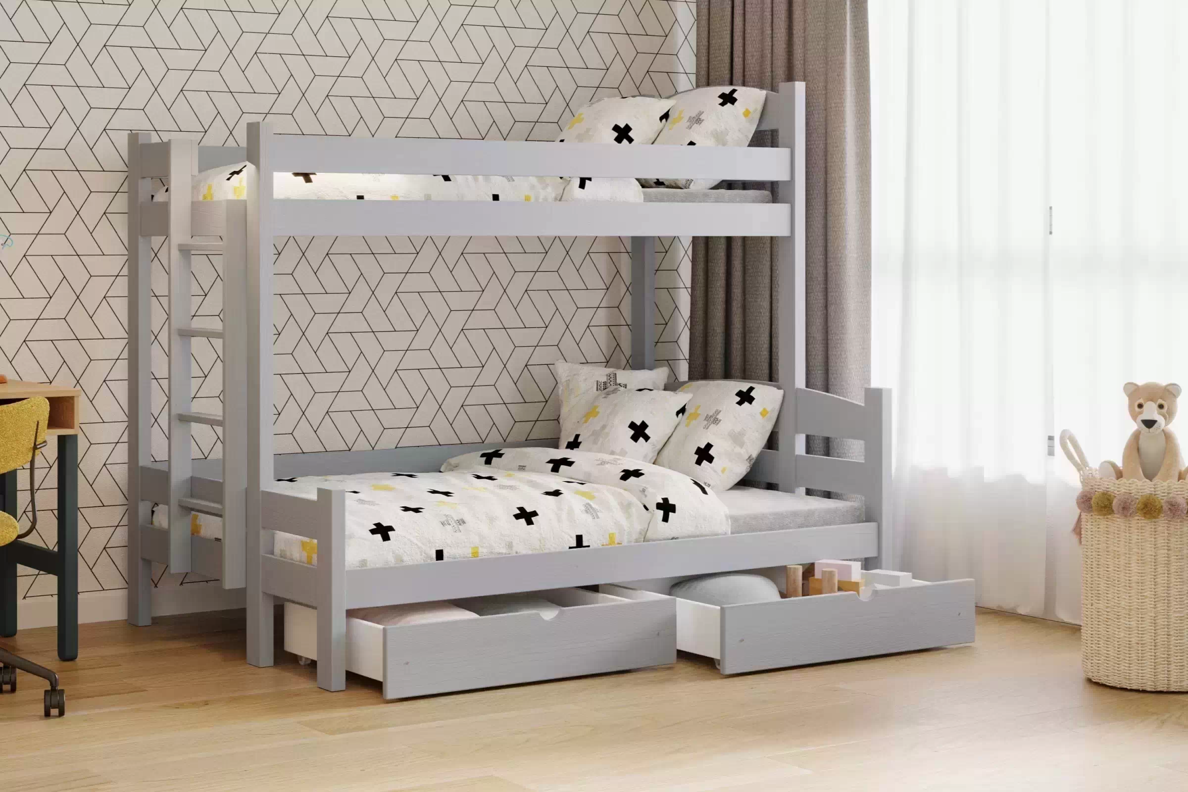 Patrová postel Lovic levá 80x200/140x200 cm - šedá postel patrová  s zásuvkami Lovic - šedý - aranzacja