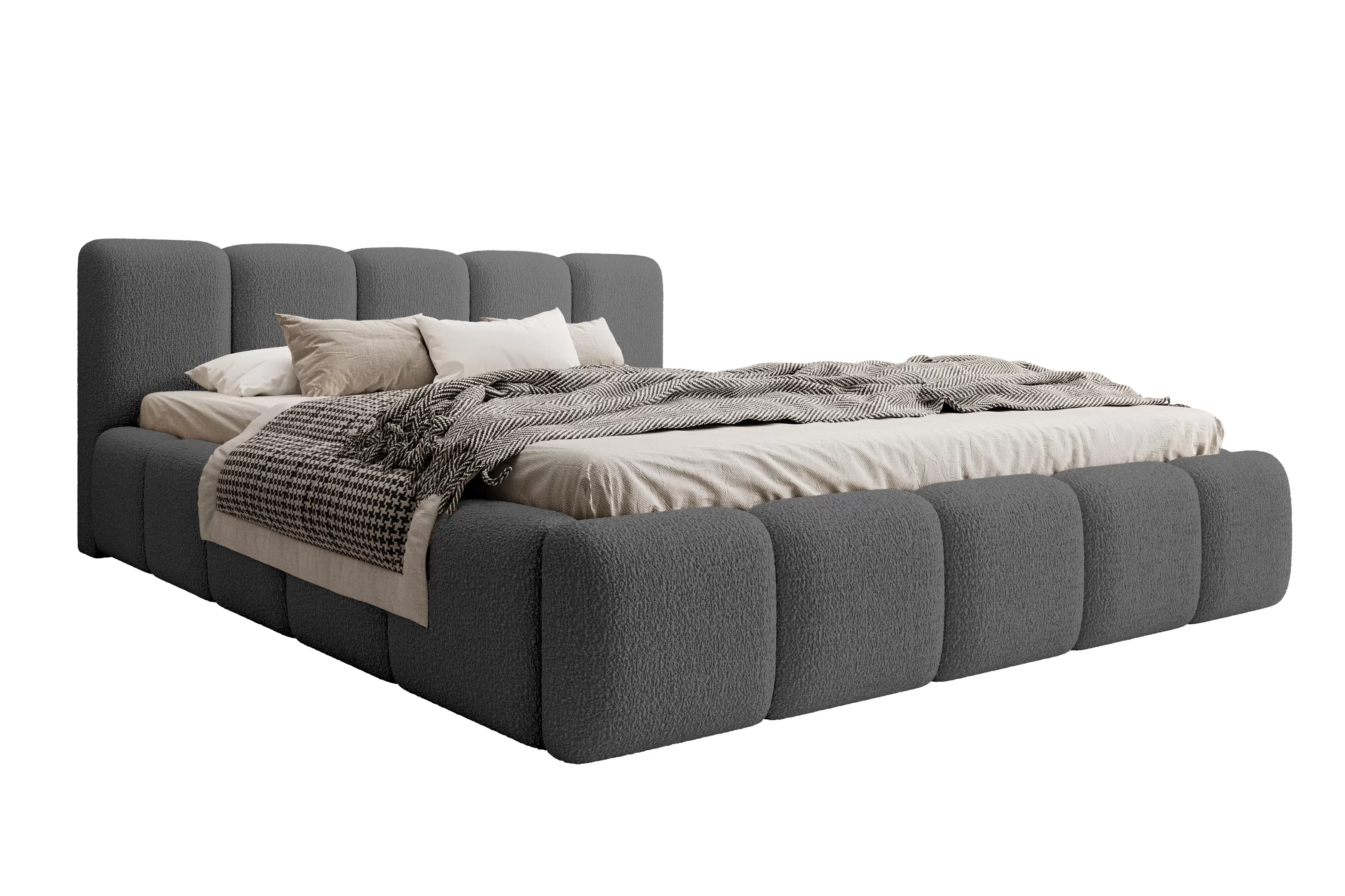 Čalouněná postel Tesia 180x200 s úložným prostorem - tmavě šedá buklé Quelle 92 Postel čalouněné Tesia 180x200 s úložným prostorem-  tmavě šedá bukla Quelle 92