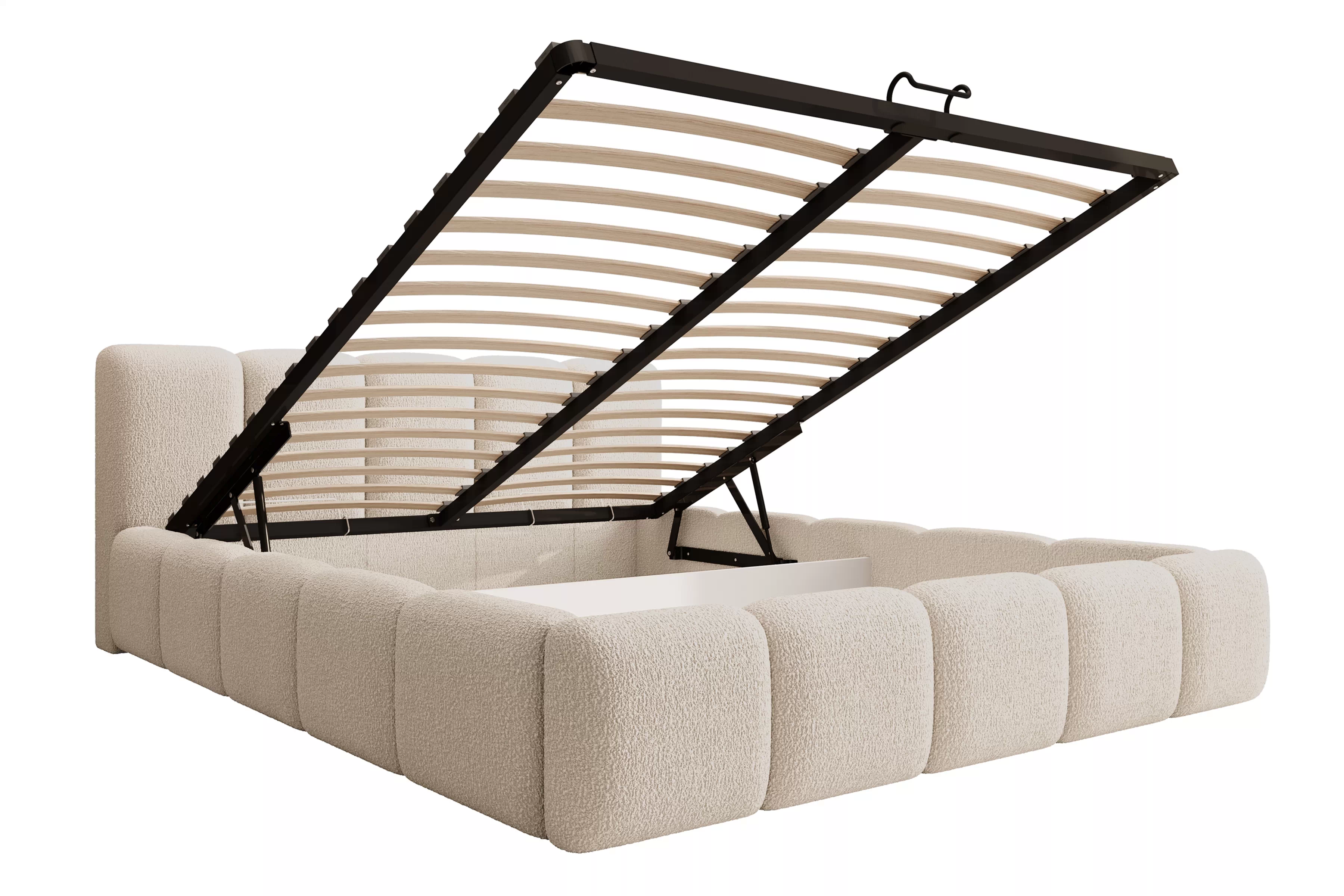 Čalúnená posteľ Tesia 180x200 s úložným priestorom - béžová bukla Quelle 03 Posteľ čalúnená Tesia 180x200 S vnútorným úložným priestorom- Béžová bukla Quelle 03