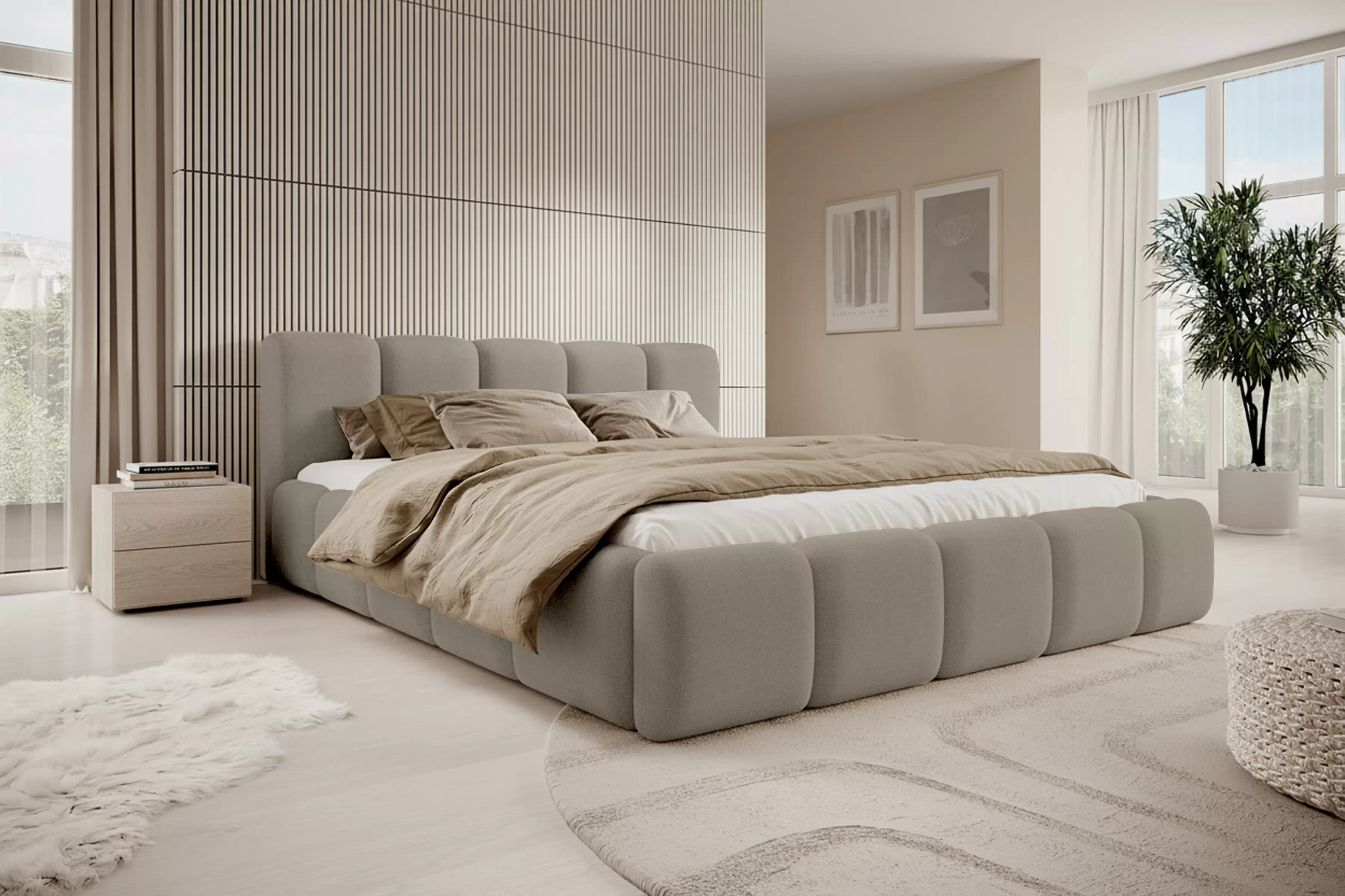 Čalouněná postel Tesia 180x200 s úložným prostorem - béžový samet Castel 15 Postel čalouněné Tesia 180x200 s úložným prostorem- béžová samet Castel 15