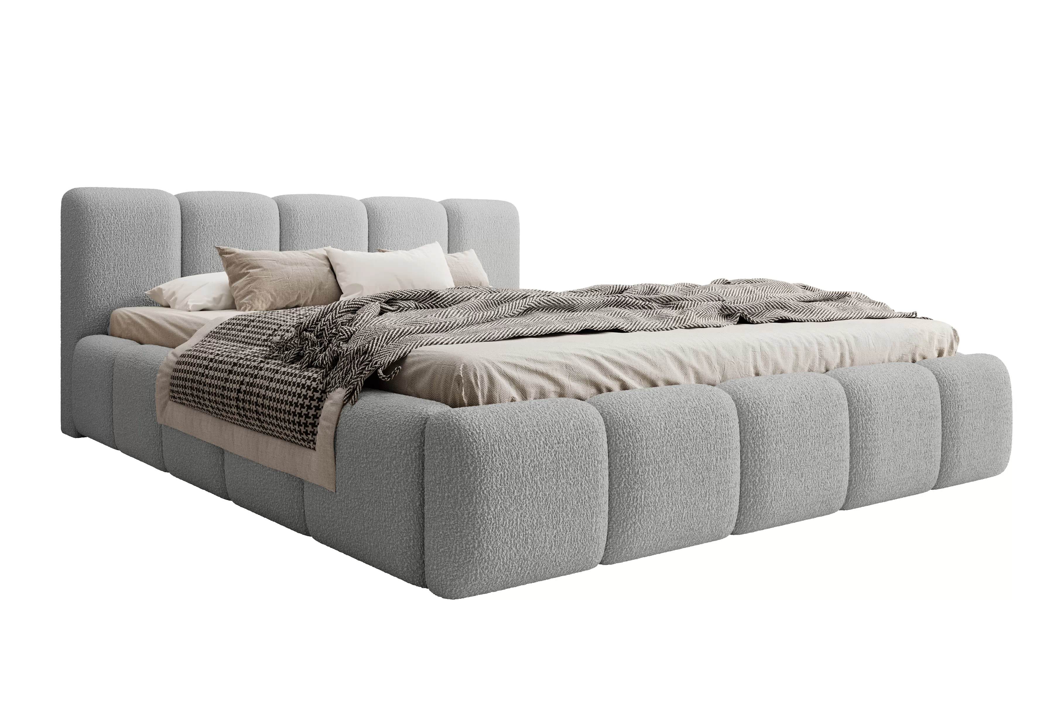 Čalouněná postel Tesia 180x200 s úložným prostorem - šedá bouclé Quelle 83 Postel čalouněné Tesia 180x200 s úložným prostorem- šedá bukla Quelle 83