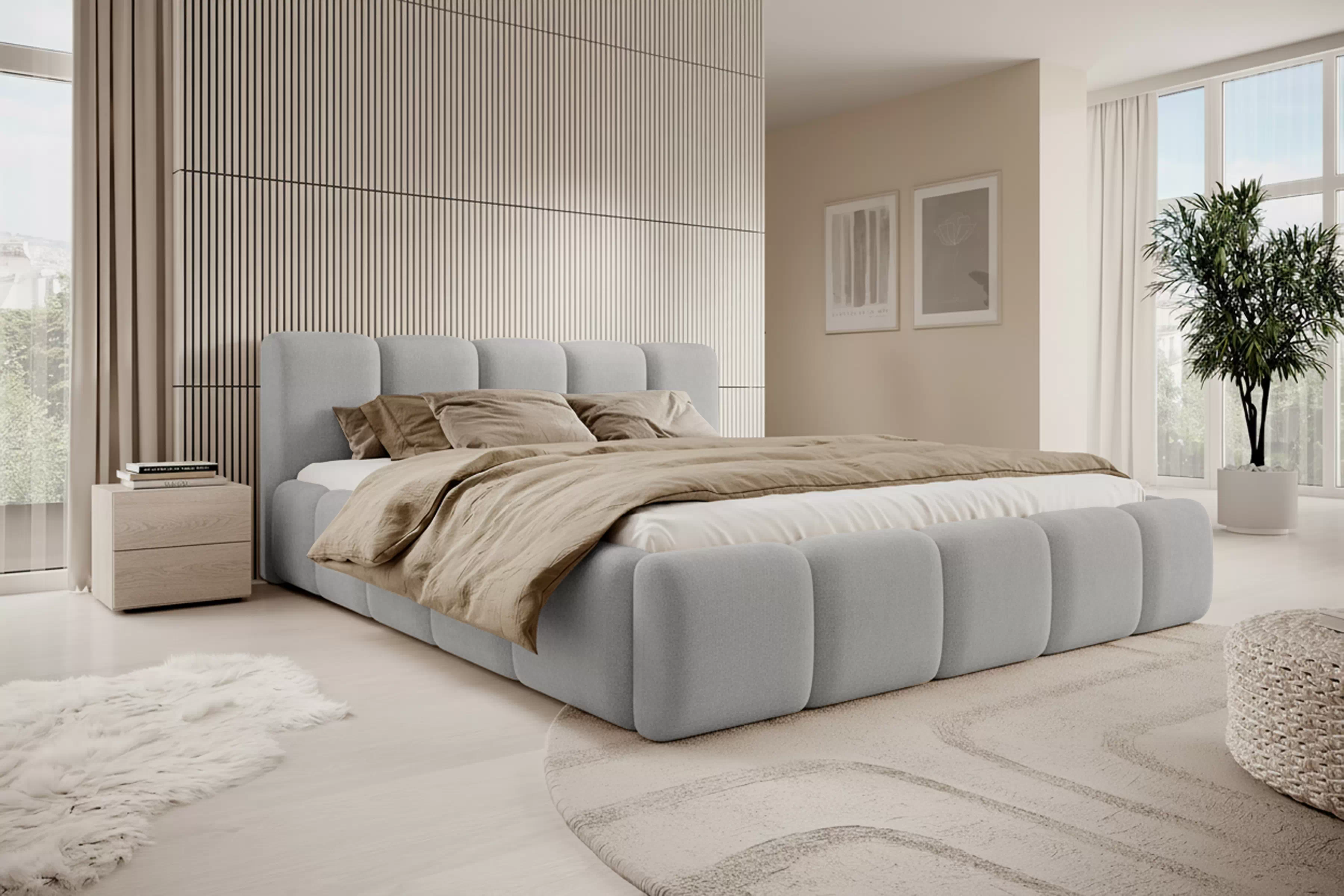 Čalouněná postel Tesia 180x200 s úložným prostorem - šedý samet Castel 80 Postel čalouněné Tesia 180x200 s úložným prostorem- šedá samet Castel 80