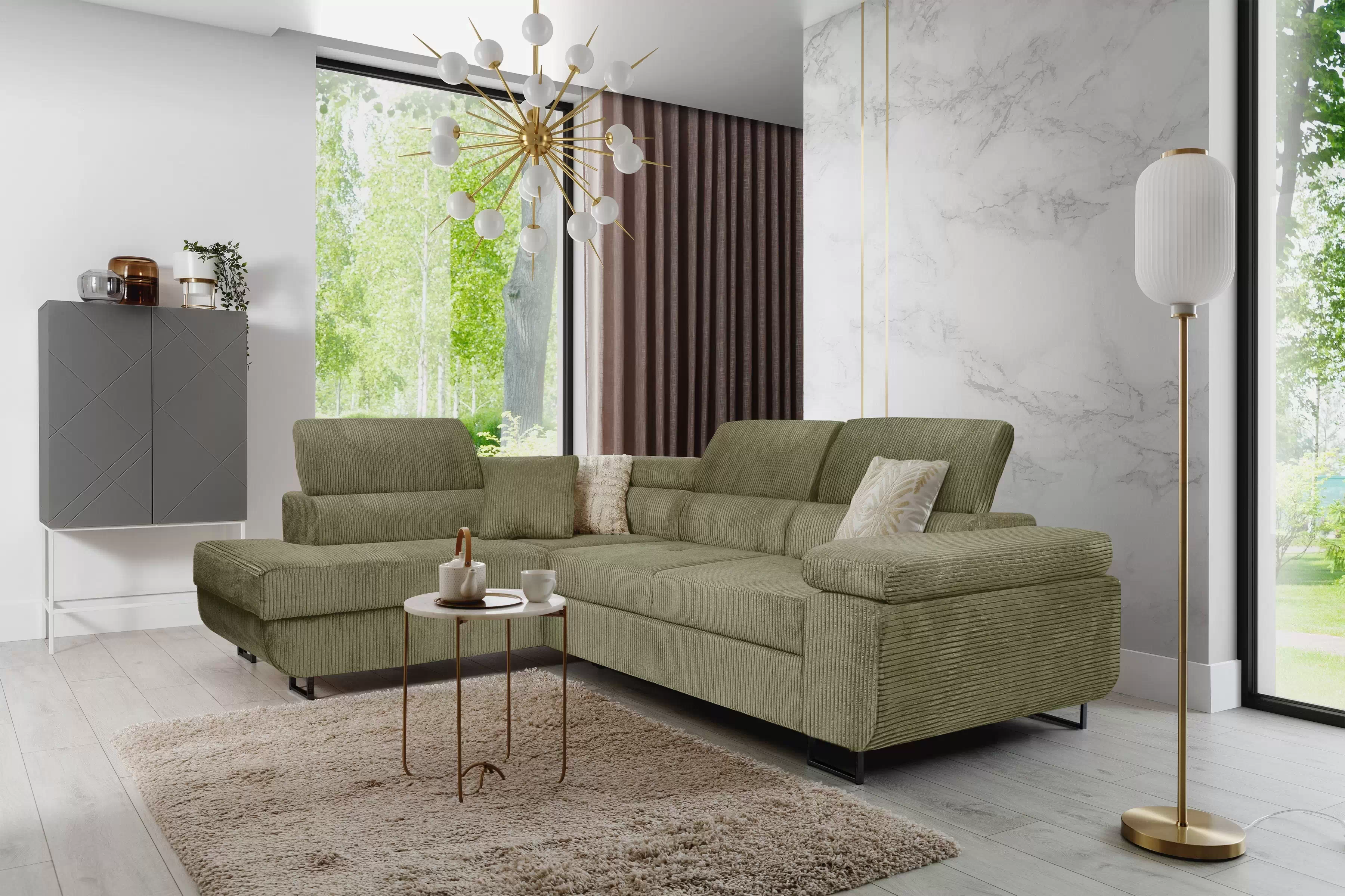 Rohová sedačka Annabelle L ľavostranná - zelený manšester Lincoln 37 / čierne nohy Rohová sedacia súprava do obývacej izby Annabelle L Ľavá strana - Zelený MENČESTER Lincoln 37 / nožičky čierny