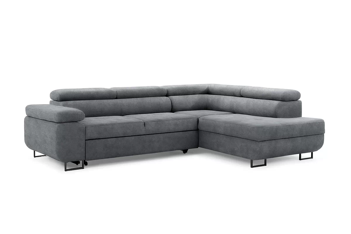 Rozkladacia rohová sedacia súprava Annabelle L pravá - grafitový zamat Zetta 304 / čierne nožičky Rohová sedacia súprava do obývacej izby Annabelle L pravá strana - Grafitový zamat hydrofobowy Zetta 304 / nožičky čierny