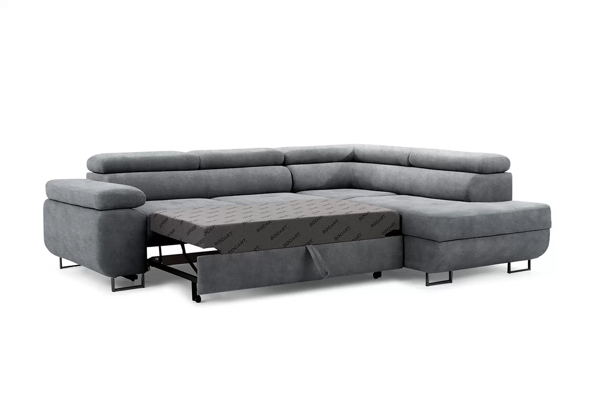 Rozkladacia rohová sedacia súprava Annabelle L pravá - grafitový zamat Zetta 304 / čierne nožičky Rohová sedacia súprava do obývacej izby Annabelle L pravá strana - Grafitový zamat hydrofobowy Zetta 304 / nožičky čierny