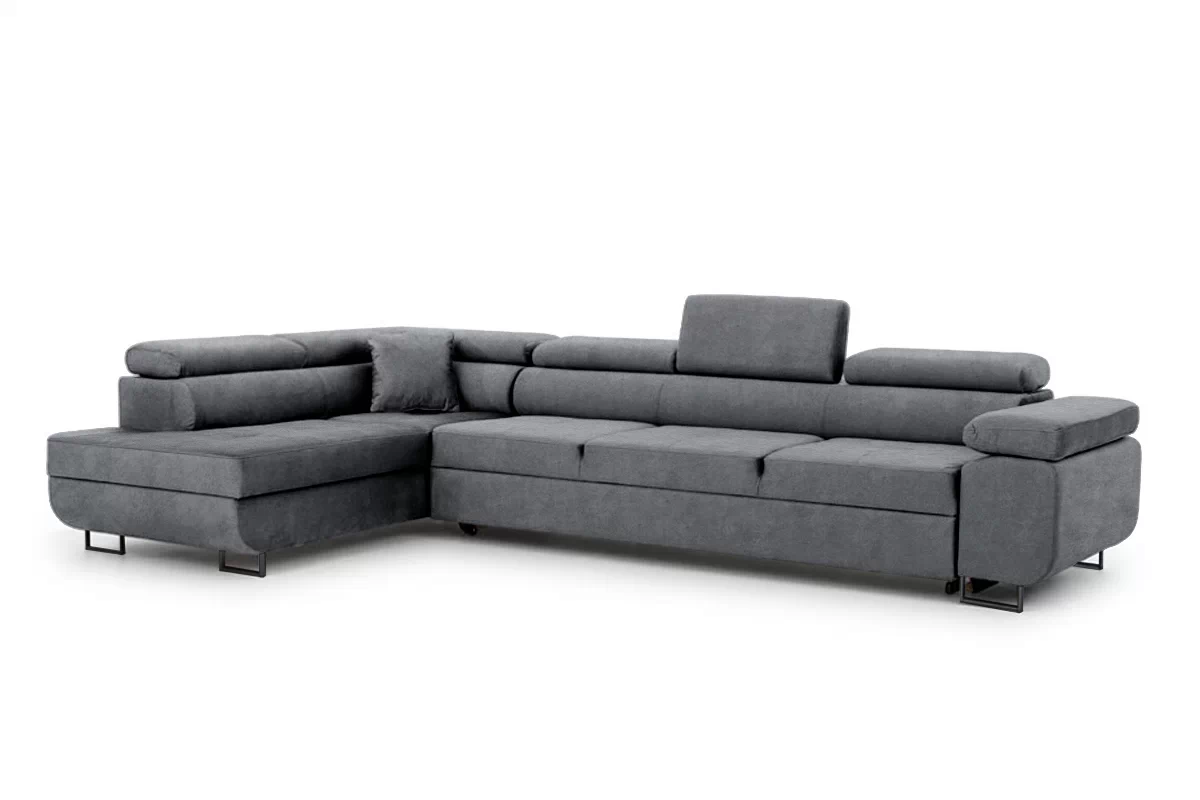 Rozkladacia rohová sedacia súprava Annabelle Maxi ľavá - grafitový ľahkočistiaci zamat Zetta 304 / čierne nožičky Rohová sedacia súprava do obývacej izby Annabelle Maxi Ľavá strana - Grafitový zamat ľahkočistiaci Zetta 304 / nožičky čierny