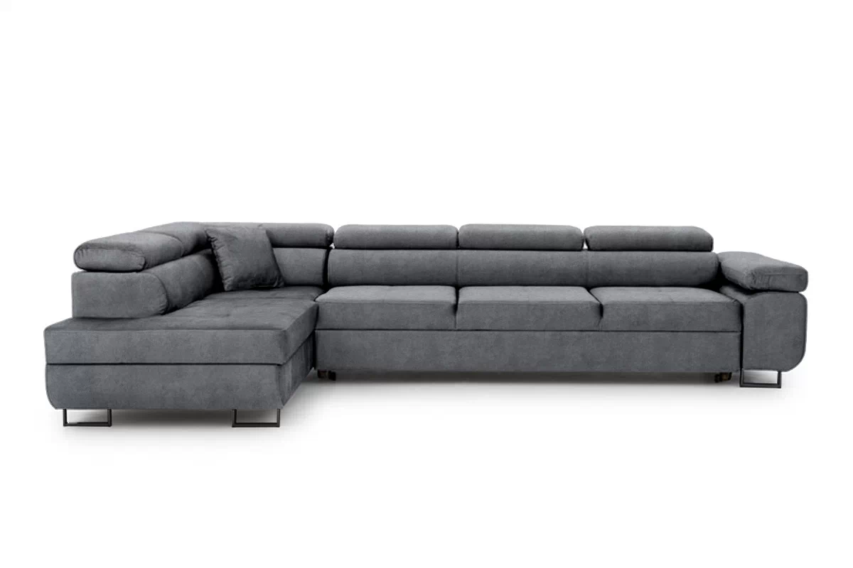 Rozkladacia rohová sedacia súprava Annabelle Maxi ľavá - grafitový ľahkočistiaci zamat Zetta 304 / čierne nožičky Rohová sedacia súprava do obývacej izby Annabelle Maxi Ľavá strana - Grafitový zamat ľahkočistiaci Zetta 304 / nožičky čierny