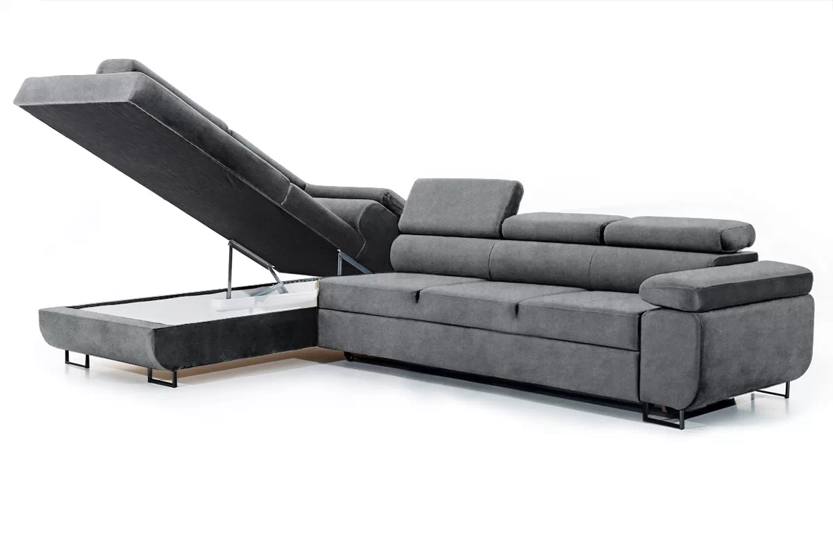 Rozkladacia rohová sedacia súprava Annabelle Maxi ľavá - grafitový ľahkočistiaci zamat Zetta 304 / čierne nožičky Rohová sedacia súprava do obývacej izby Annabelle Maxi Ľavá strana - Grafitový zamat ľahkočistiaci Zetta 304 / nožičky čierny