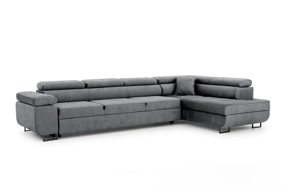 Rozkladacia rohová sedacia súprava Annabelle Maxi pravá - grafitový ľahkočistiaci zamat Zetta 304 / čierne nožičky Rohová sedacia súprava do obývacej izby Annabelle Maxi Ľavá strana - Grafitový zamat ľahkočistiaci Zetta 304 / nožičky čierny