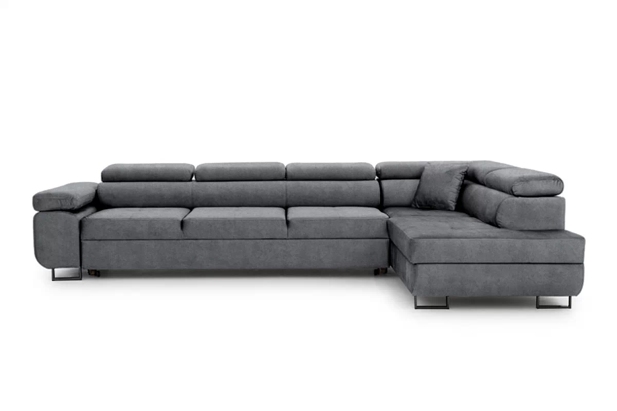 Rozkladacia rohová sedacia súprava Annabelle Maxi pravá - grafitový ľahkočistiaci zamat Zetta 304 / čierne nožičky Rohová sedacia súprava do obývacej izby Annabelle Maxi Ľavá strana - Grafitový zamat ľahkočistiaci Zetta 304 / nožičky čierny