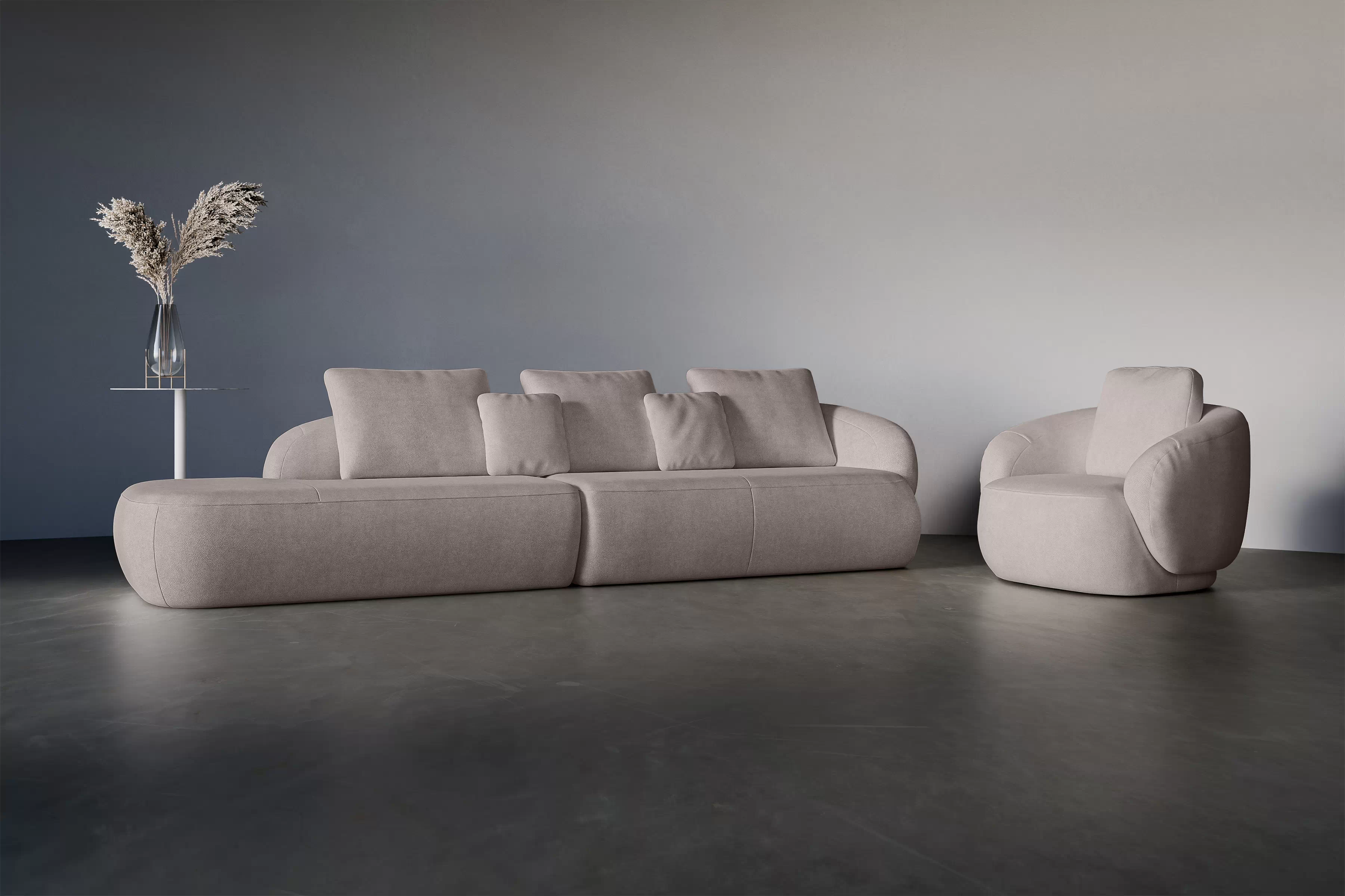 Rohová sedací souprava Finezal OTOL+2P - tmavý béžový šenil Tender Way 04 Rohová sedací souprava do obývacího pokoje Finezal OTOL+2P - béžová šenil Tender Way 04 