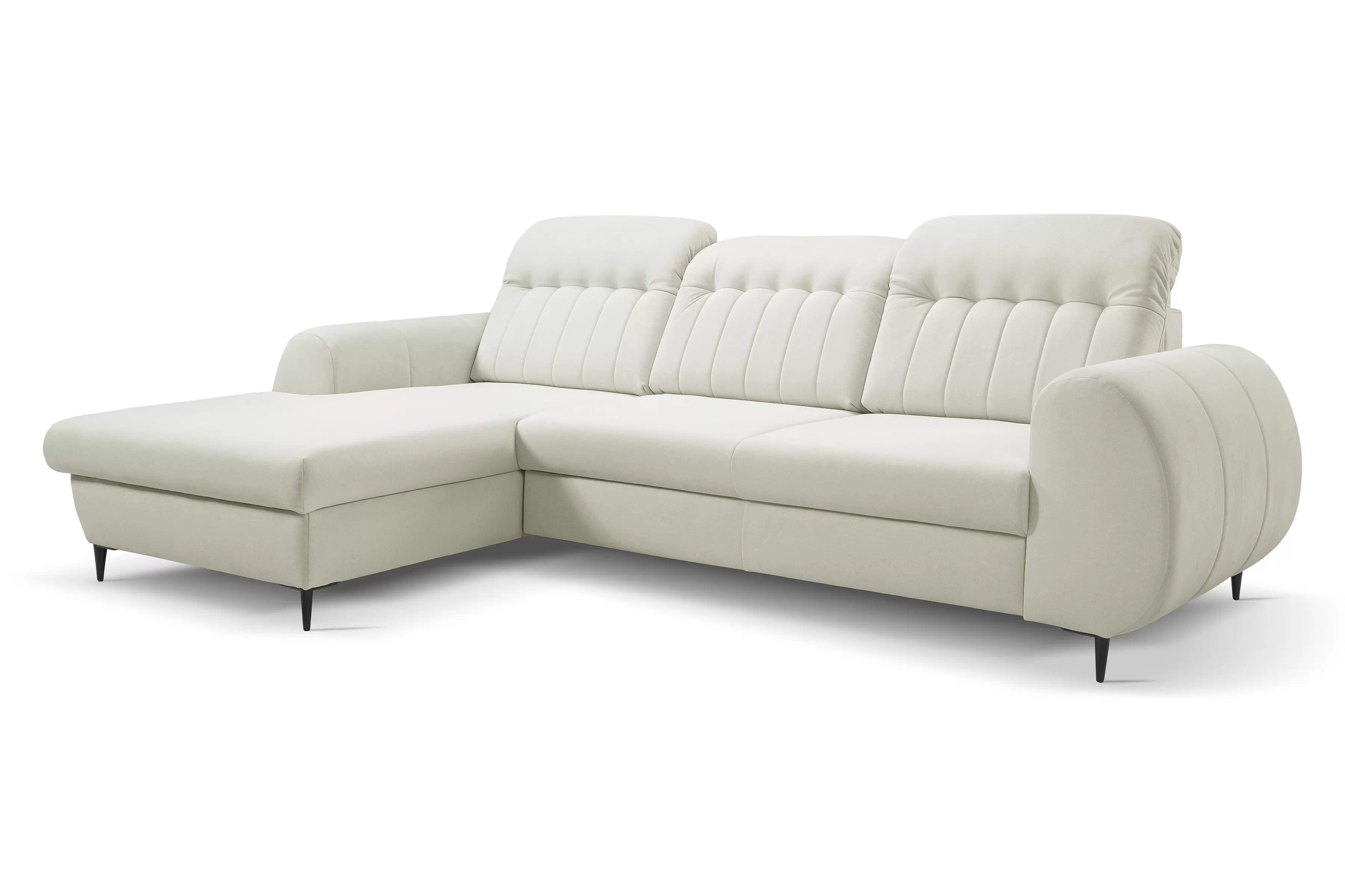 Rozkladacia rohová sedacia súprava Fiora ľavá - krémová žinylka Castel 03 Rohová sedacia súprava Fiora s funkciou spania Ľavá strana - Krémový šenil Castel 03