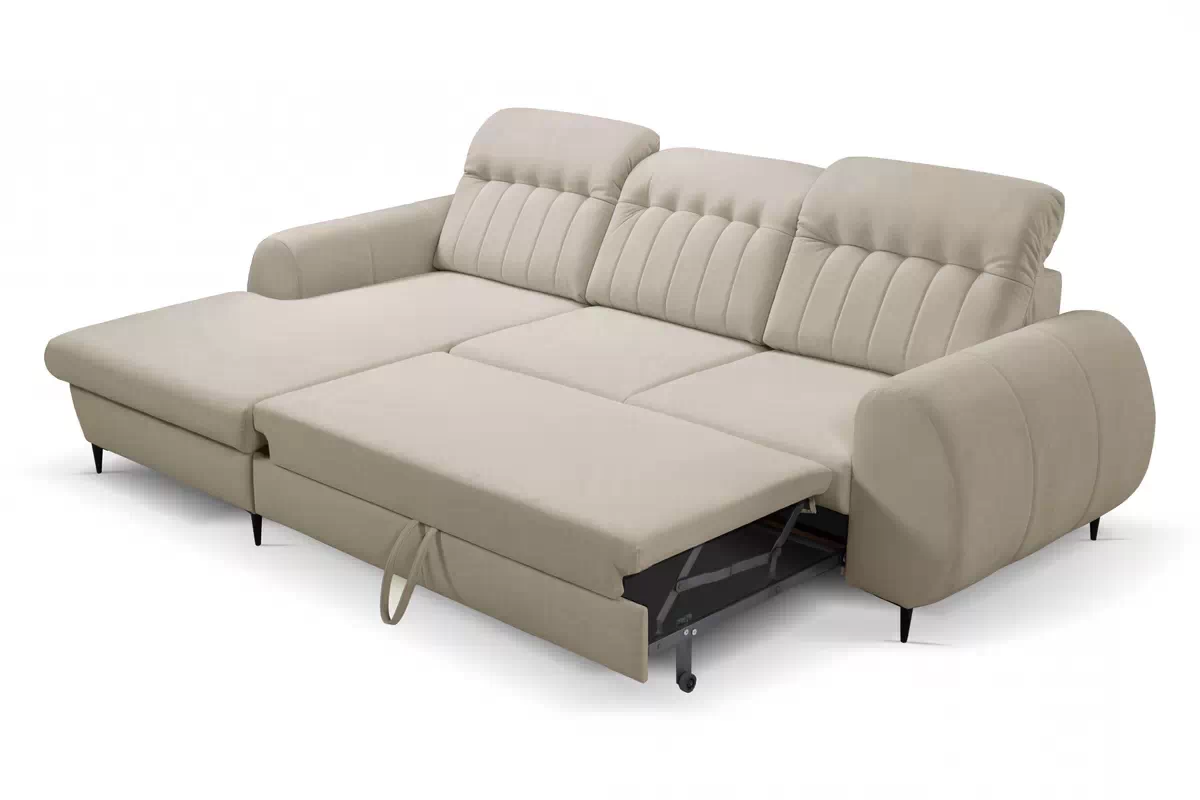 Rohová rozkládací sedací souprava Fiora levá - béžový šenil Castel 15 Rohová sedací souprava Fiora s funkcí spaní Strana levá - béžový šenil Castel 15