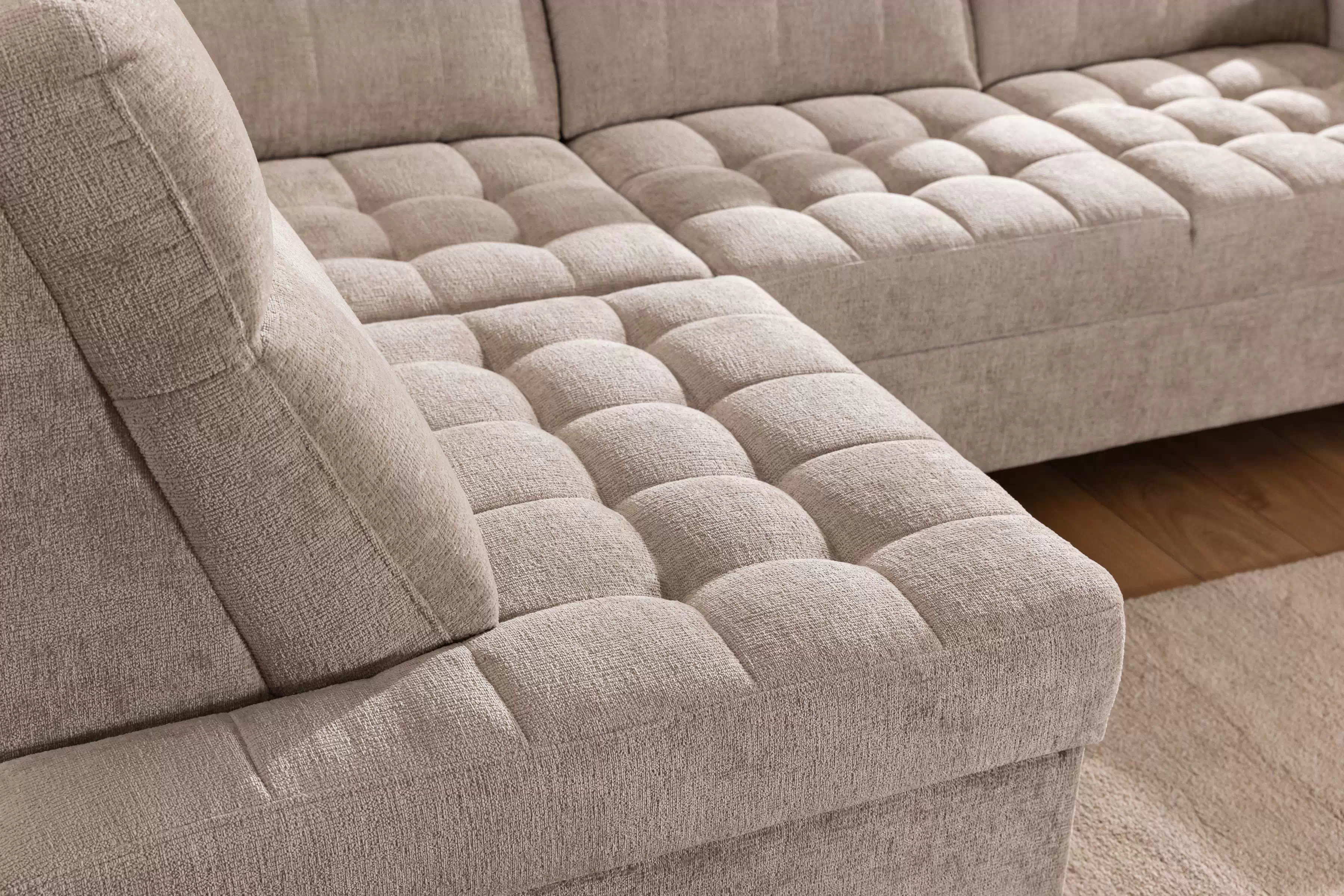 Rozkladacia rohová sedačka Gespano L ľavá - úzky bok - béžová žinylka Perfect Harmony 07 Rohová sedacia súprava Gespano L Ľavá strana z waskim bokiem - béžový šenil Perfect Harmony 07