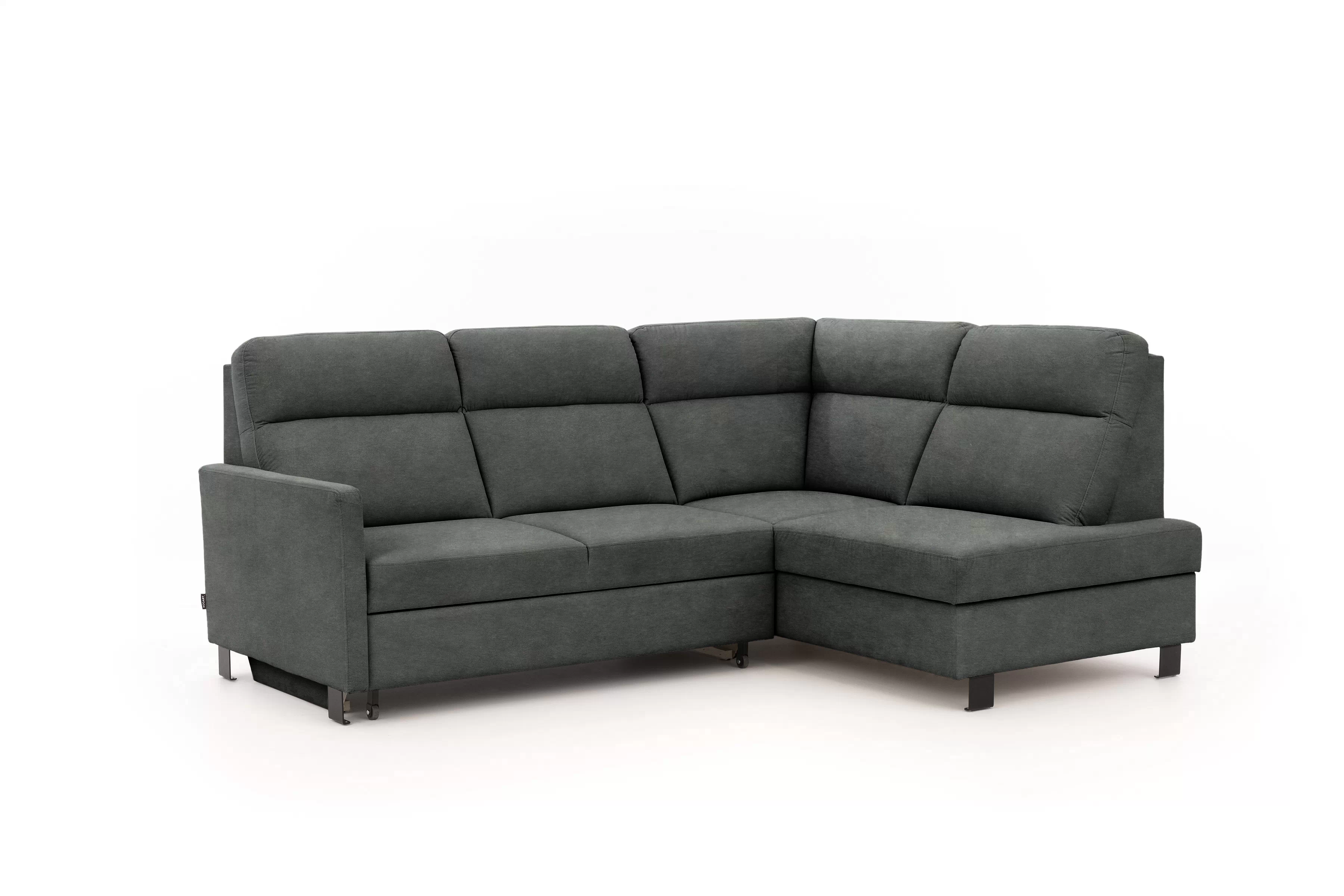 Rohová pohovka Gespano L pravostranná s úzkou područkou - grafitový snadno čistitelný samet Zetta 305 Rohová sedací souprava Gespano L pravá z waskim bokiem - grafitová samet latwoczyszczacy Zetta 305