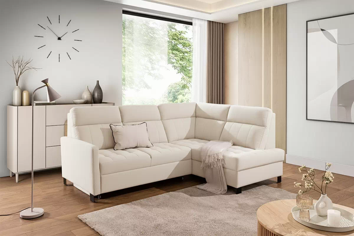 Rohová pohovka Gespano L pravostranná s úzkou područkou - krémová tkanina Sand 03 Rohová sedací souprava Gespano L pravá z waskim bokiem - kremowa Pletenina Sand 03