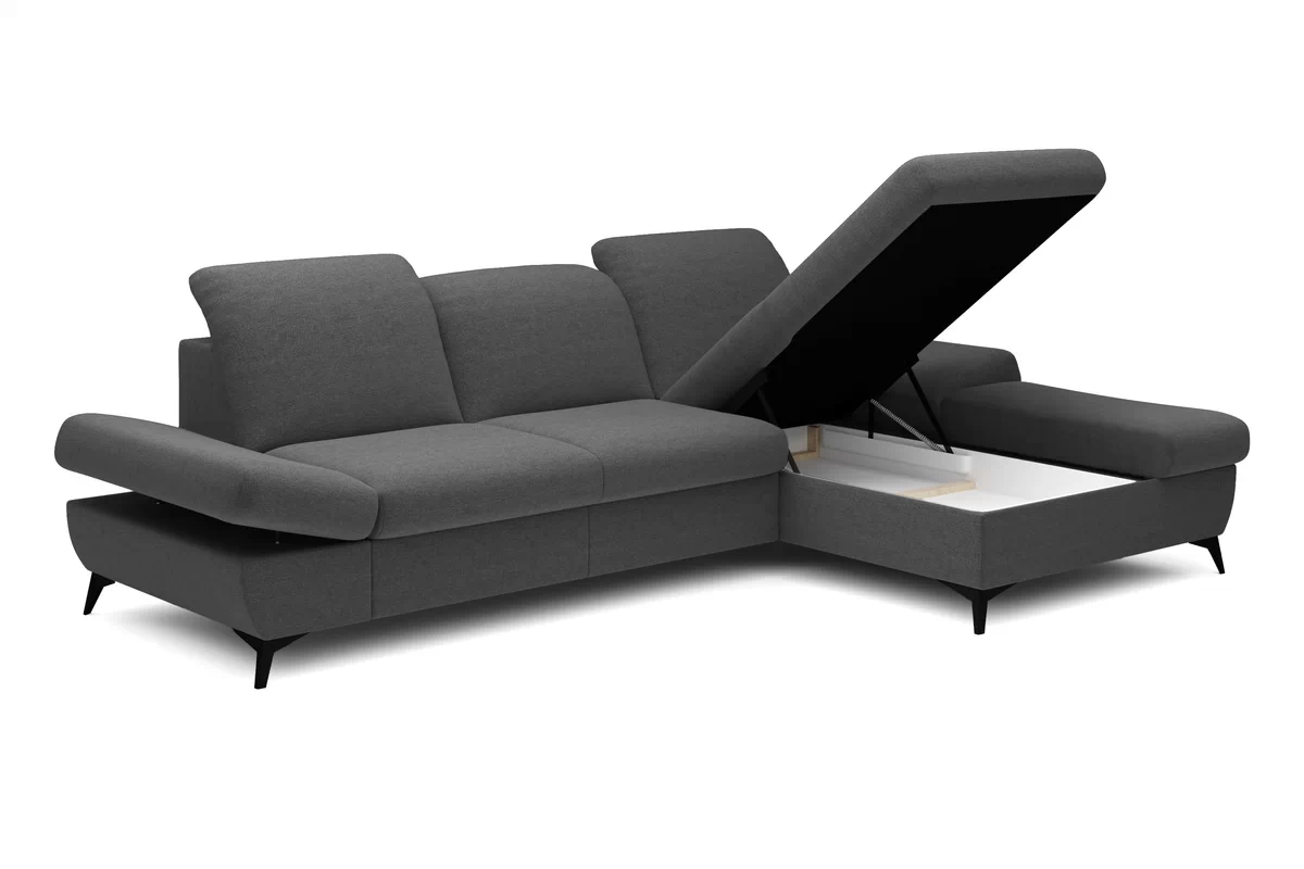 Rozkládací rohová sedací souprava Hares pravá - grafitová látka Loft 24 Rohová sedací souprava Hares s funkcí spaní pravá strana - grafitová plecionka Loft 24
