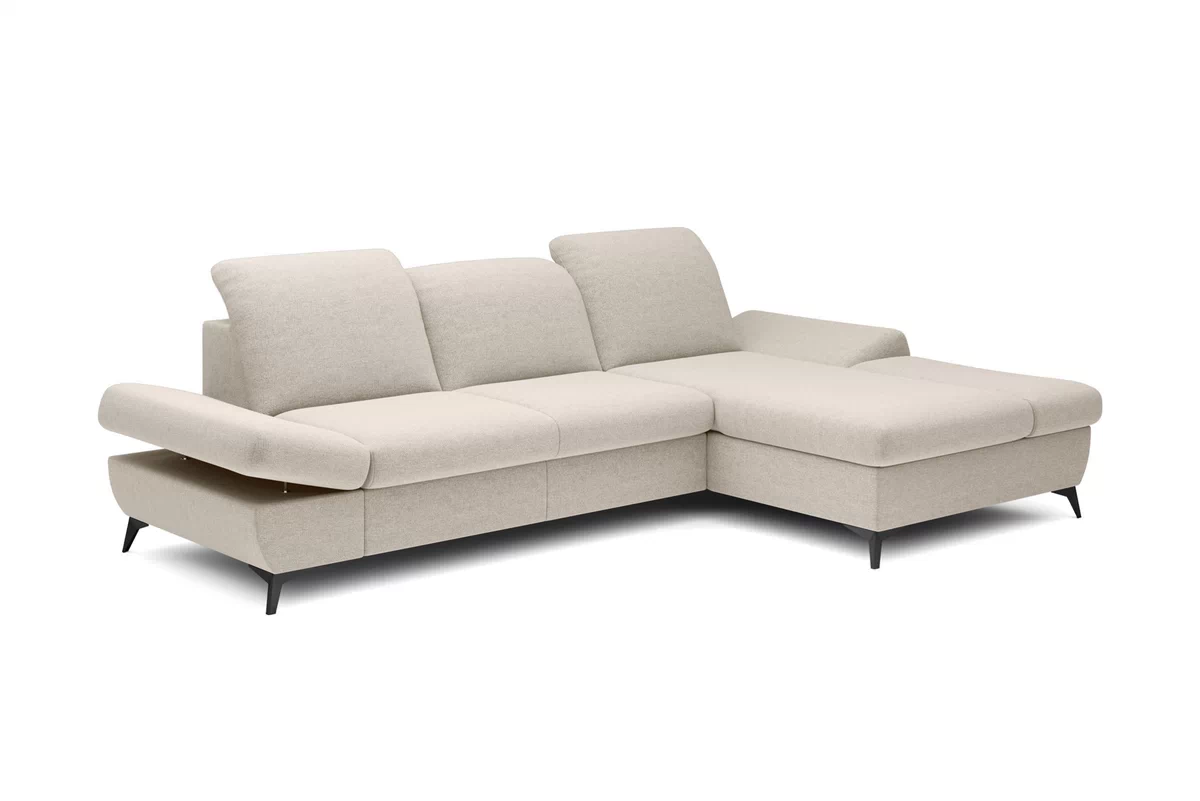 Rozkládací rohová sedací souprava Hares pravá - krémová látka Loft 1 Rohová sedací souprava Hares s funkcí spaní pravá strana - Krémový plecionka Loft 1