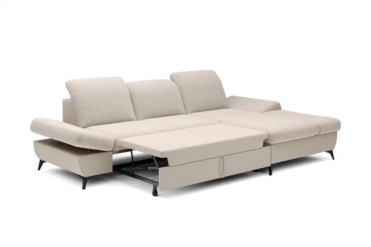 Rozkládací rohová sedací souprava Hares pravá - krémová látka Loft 1 Rohová sedací souprava Hares s funkcí spaní pravá strana - Krémový plecionka Loft 1