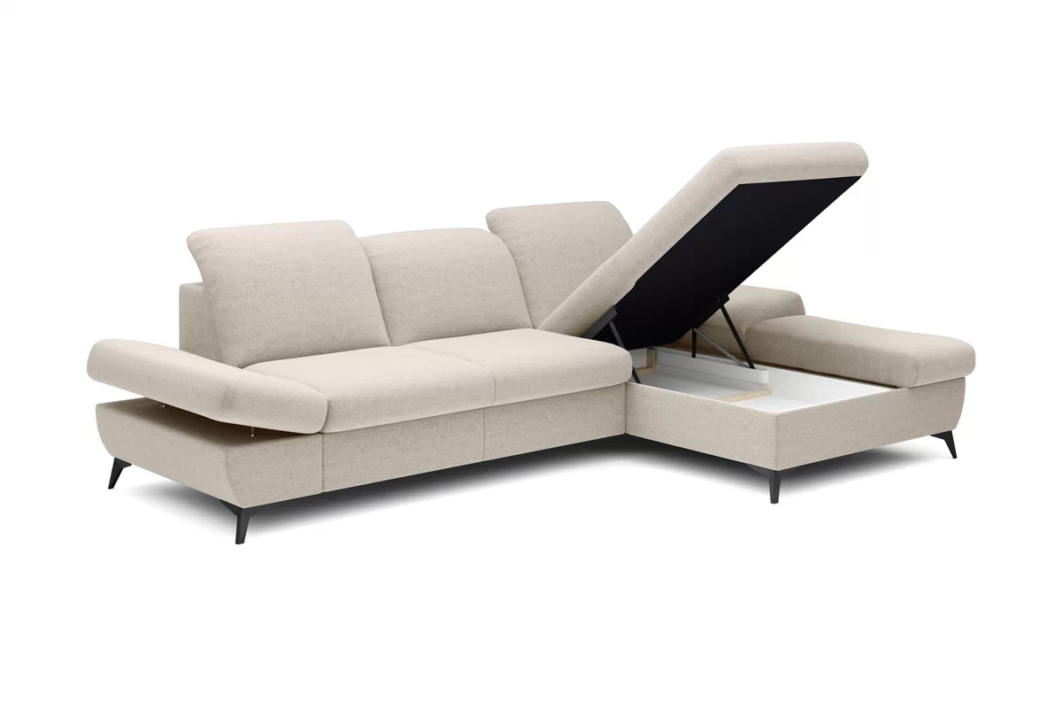 Rozkládací rohová sedací souprava Hares pravá - krémová látka Loft 1 Rohová sedací souprava Hares s funkcí spaní pravá strana - Krémový plecionka Loft 1