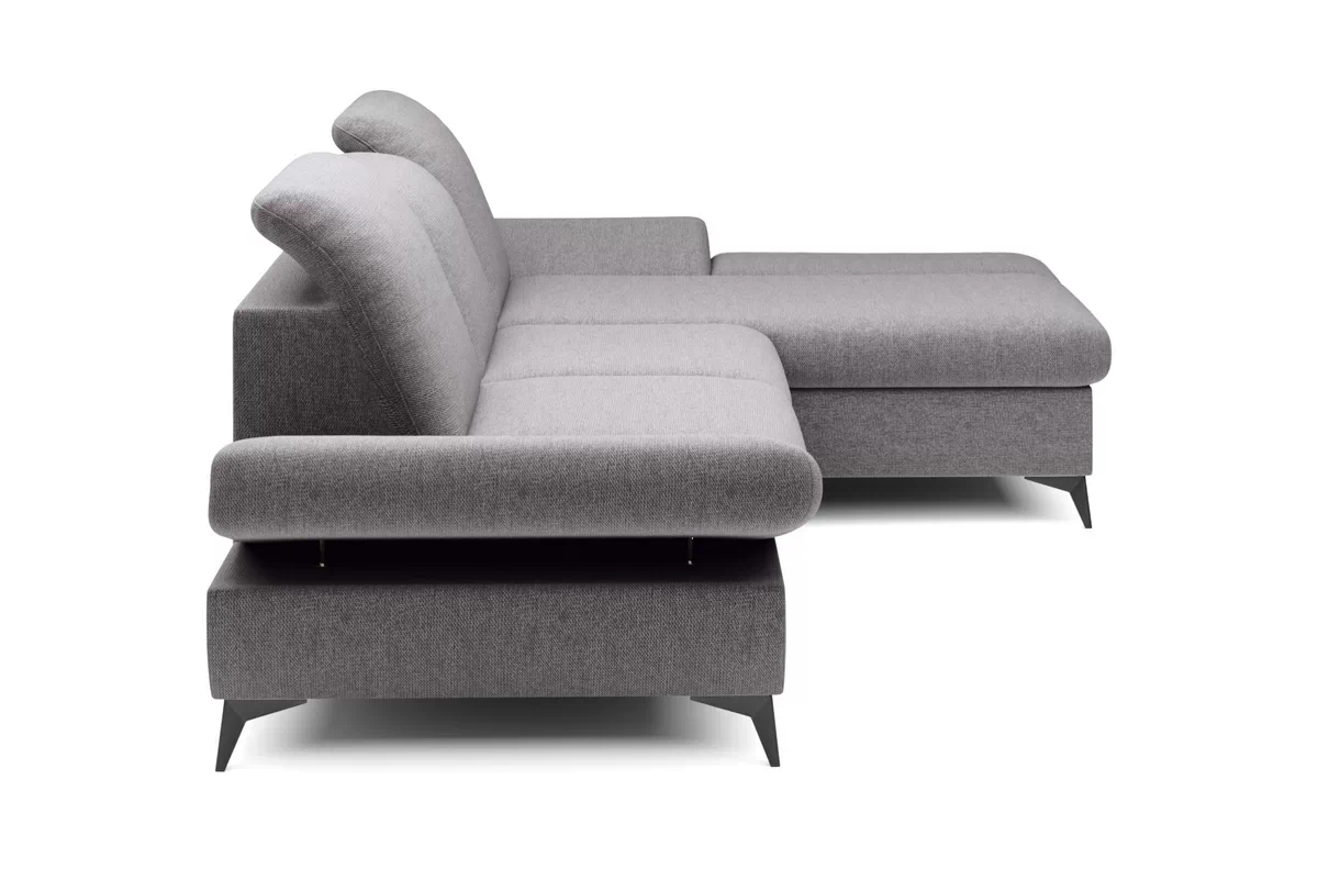 Rozkládací rohová sedací souprava Hares pravá - šedá látka Loft 19 Rohová sedací souprava Hares s funkcí spaní pravá strana - šedá plecionka Loft 19